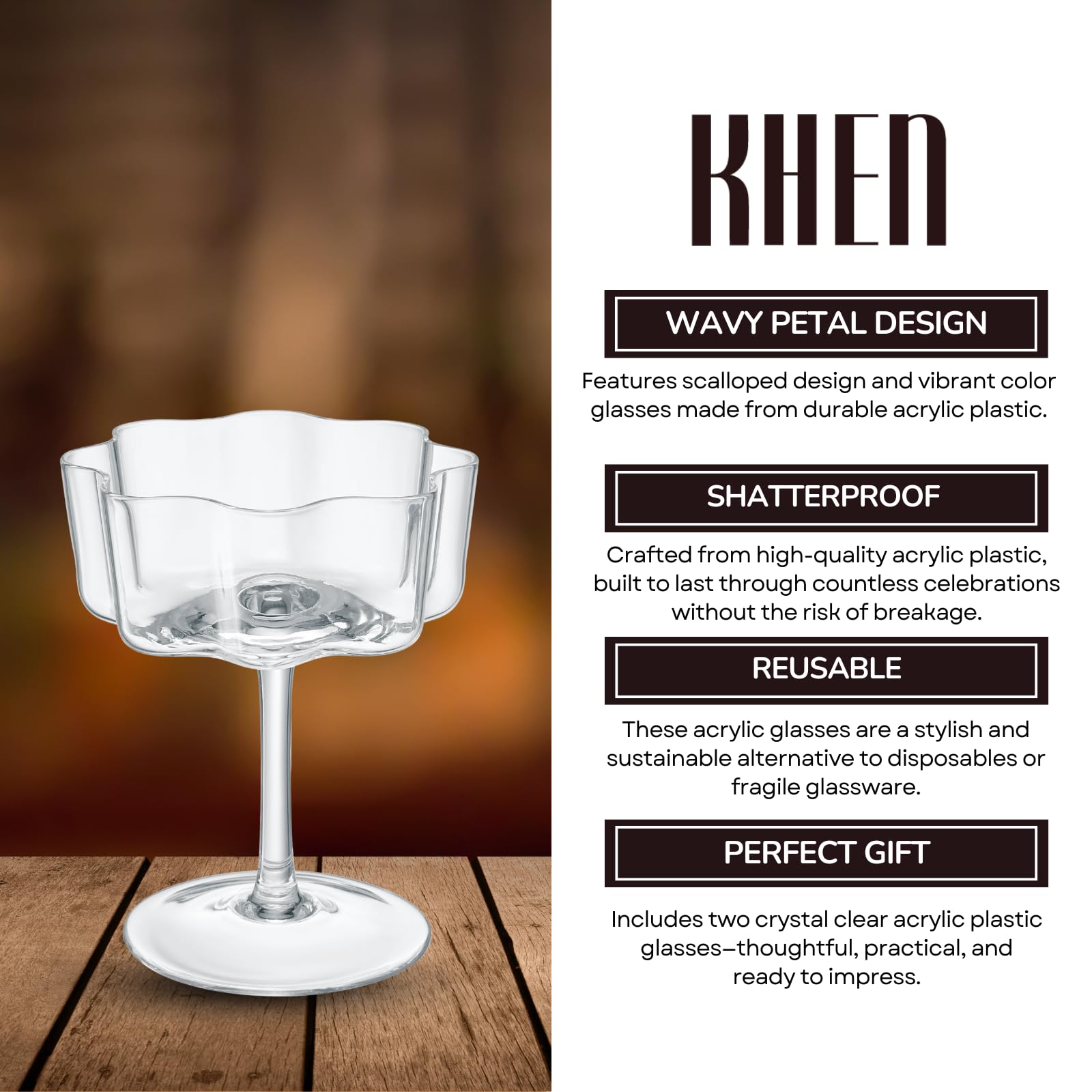 Flower Wave Coupe Cocktail Colored Glass | Set of 2 | Clear - Boske.store
