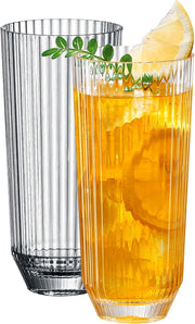 Khen Shatterproof Acrylic Ribbed Drinking Glasses Set, European Style, Dishwasher Safe, Tall | Set of 2 | Clear Tritan Drinkware, Unbreakable BPA - free Plastic, Reusable Stackable Glassware - 12OZ - Boske.store