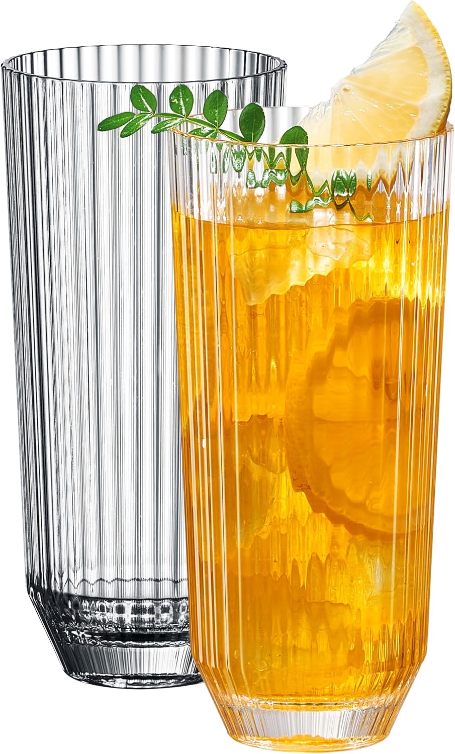 Khen Shatterproof Acrylic Ribbed Drinking Glasses Set, European Style, Dishwasher Safe, Tall | Set of 2 | Clear Tritan Drinkware, Unbreakable BPA - free Plastic, Reusable Stackable Glassware - 12OZ - Boske.store