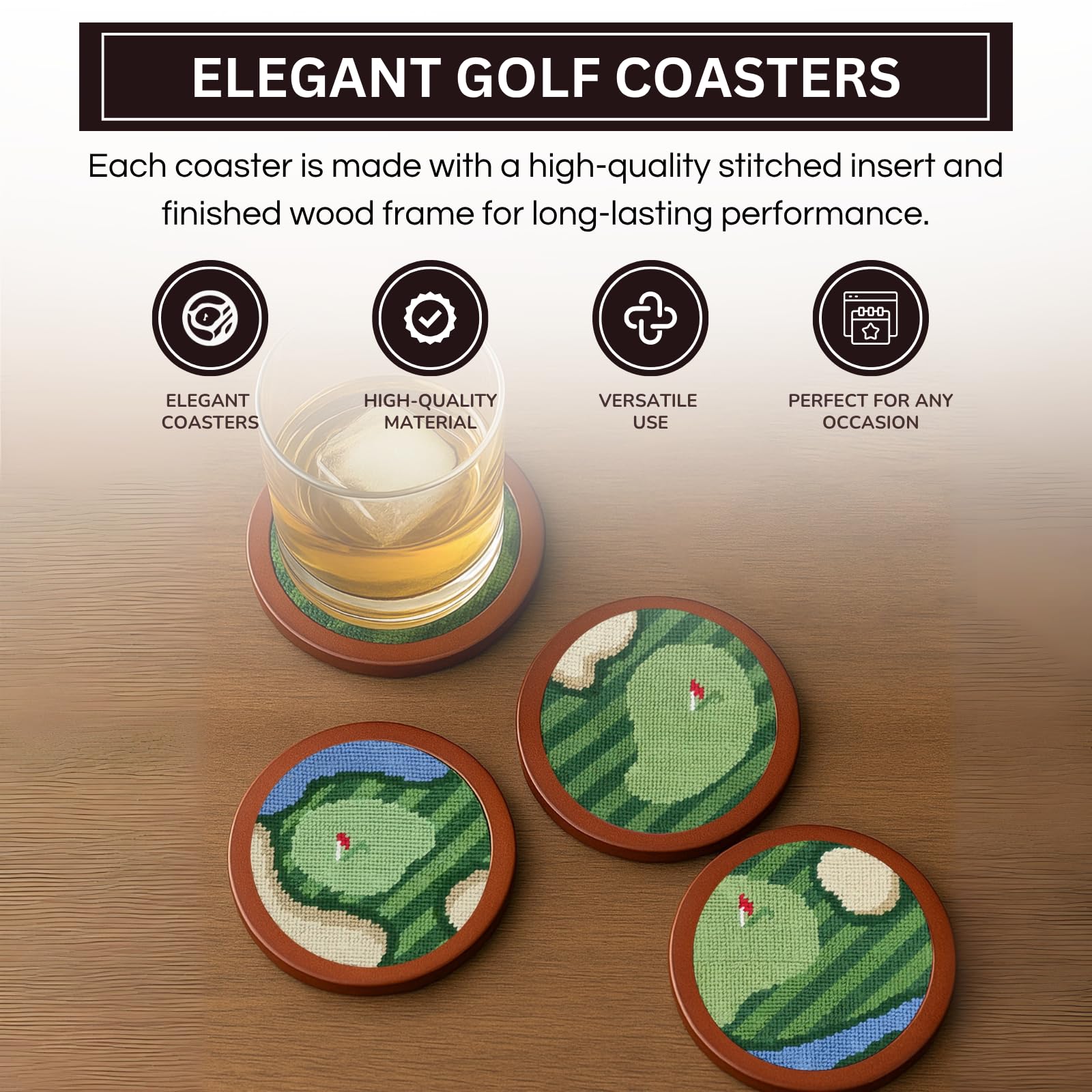 Golf Coasters, Durable Wooden Drink Coasters with Holder - Boske.store