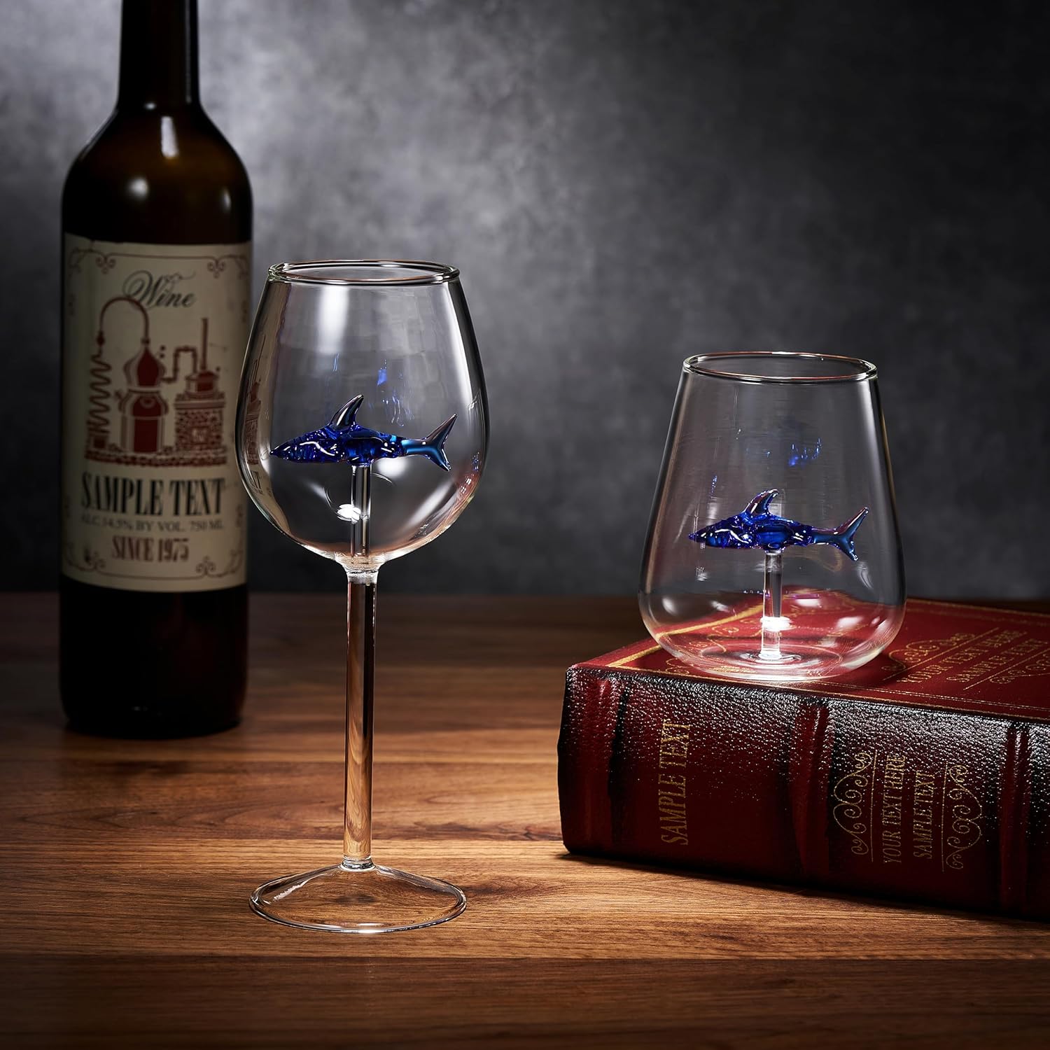 Shark - Inspired Wine Glasses Set of 2 – 13oz Stemmed Red & White Wine Glass with 3D Shark Inside – Unique Glassware Gift for Men, Dad, or Host - Boske.store