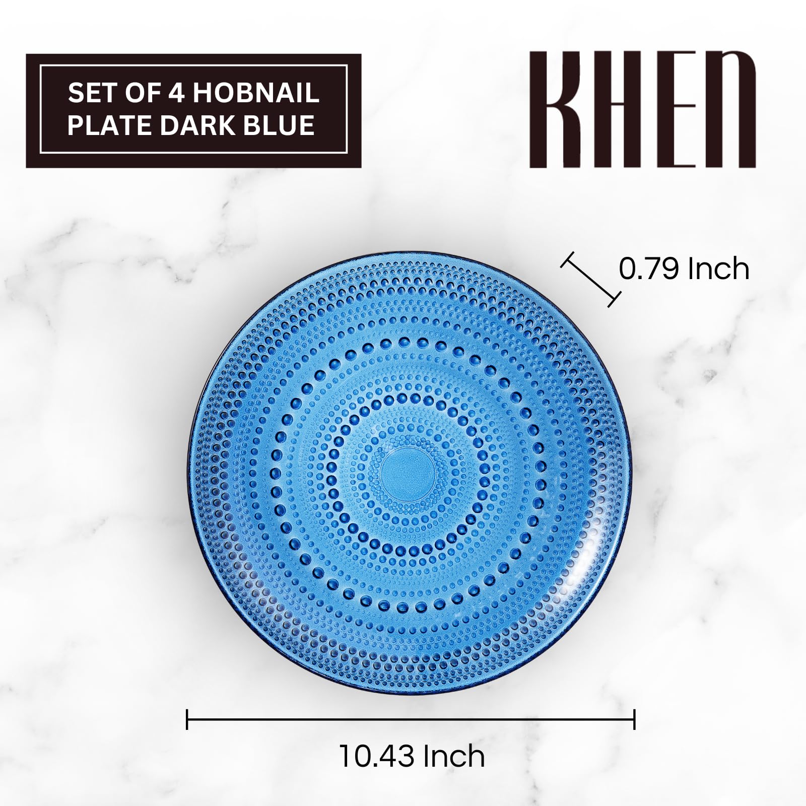 Glass Hobnail Dinner or Charger Plates | Set of 4 | Dark Blue - Boske.store