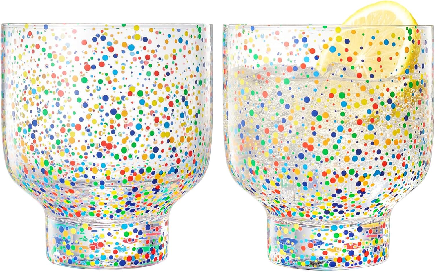 Khen Confetti Stemless Tumblers Set Colorful Drinkware Barware Clear Festive Cups - 12oz Clear - Boske.store
