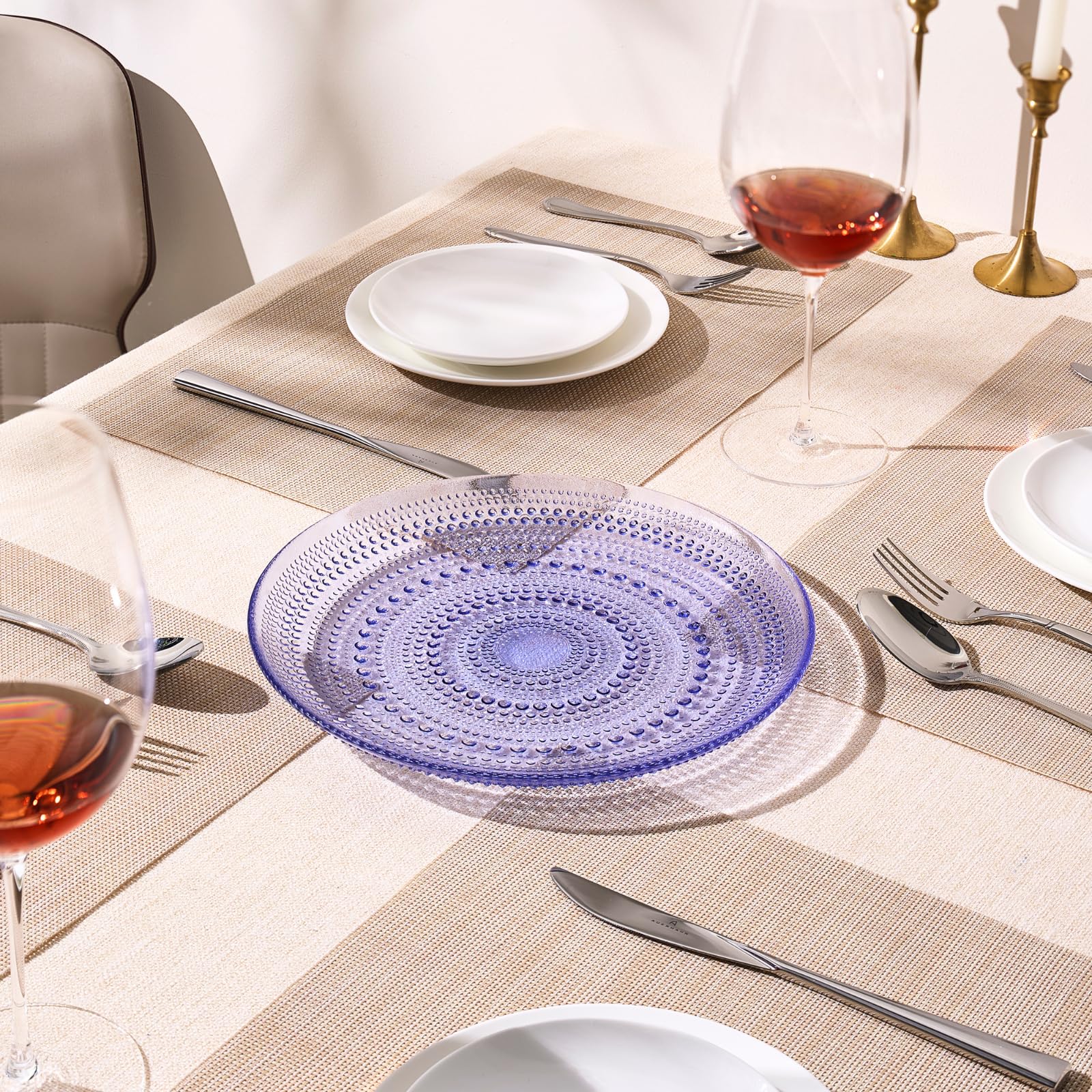 Glass Hobnail Dinner or Charger Plates | Set of 4 | Blue - Boske.store