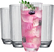 Khen Shatterproof Ribbed Drinking Glasses – Set of 4 Clear 12oz Tritan Tumblers, European Style Acrylic Drinkware – Durable, BPA - Free, Dishwasher Safe, Stackable & Unbreakable Plastic Cups - Boske.store
