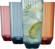 Khen Shatterproof Acrylic Ribbed Drinking Glasses Set, European Style, Dishwasher Safe, Tall | Set of 4 | Muted Tritan Drinkware, Unbreakable BPA - free Plastic, Reusable Stackable Glassware - 12OZ - Boske.store