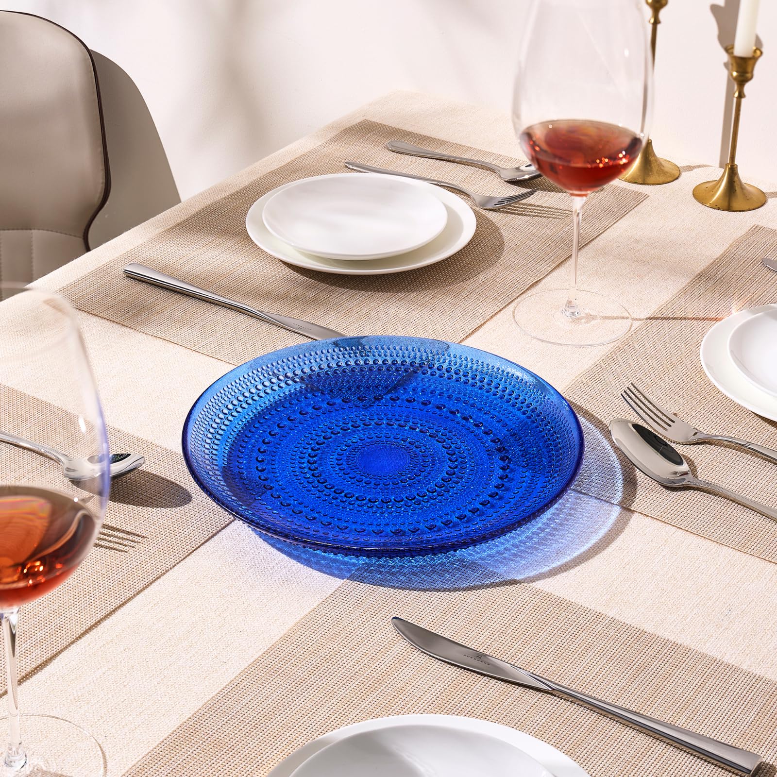 Glass Hobnail Dinner or Charger Plates | Set of 4 | Dark Blue - Boske.store