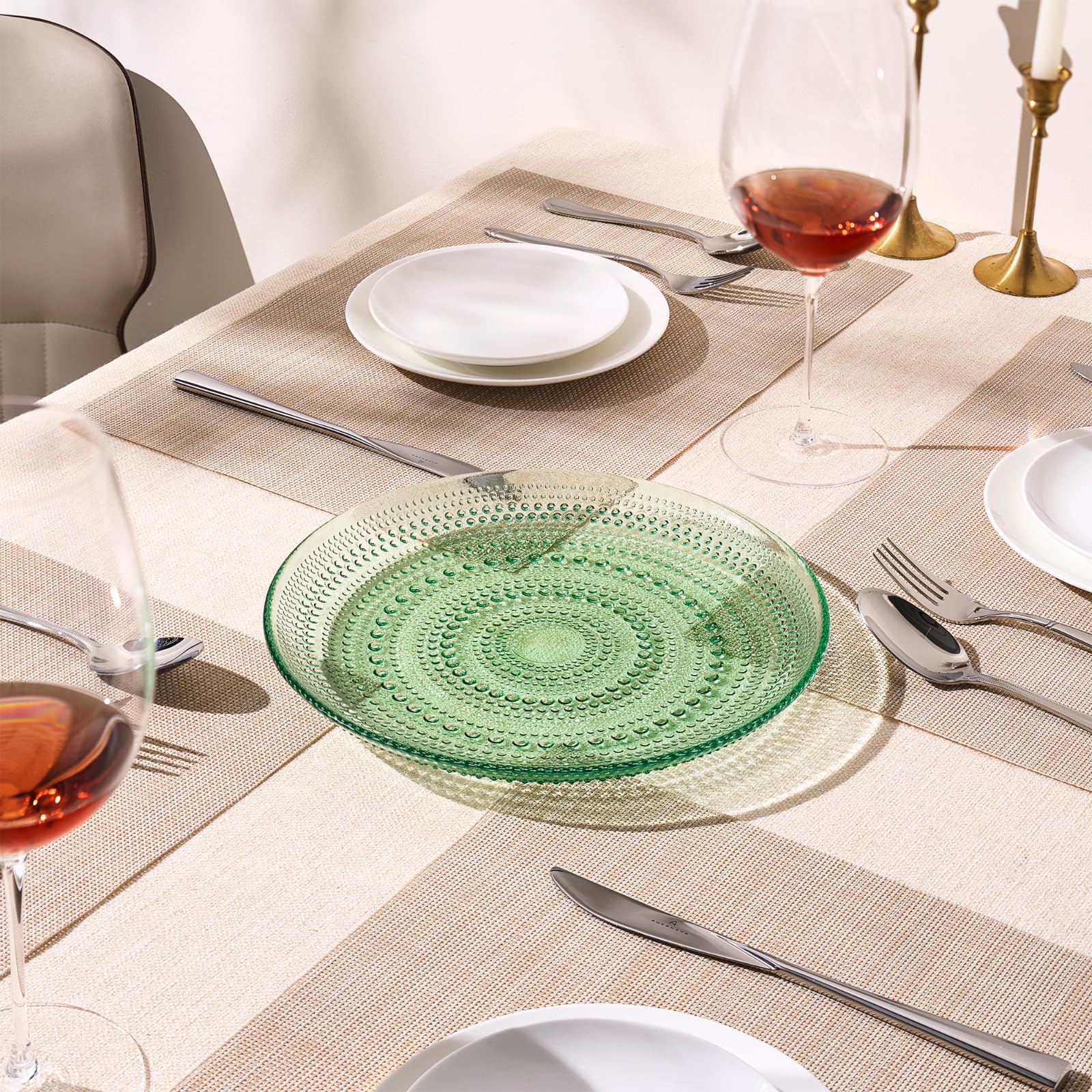 Glass Hobnail Dinner or Charger Plates | Set of 4 | Green - Boske.store