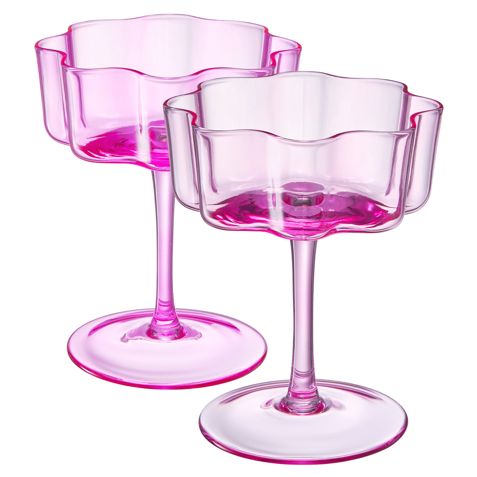 Flower Wave Coupe Cocktail Colored Glasses | Set of 2 | Hot Pink & Blush - Boske.store