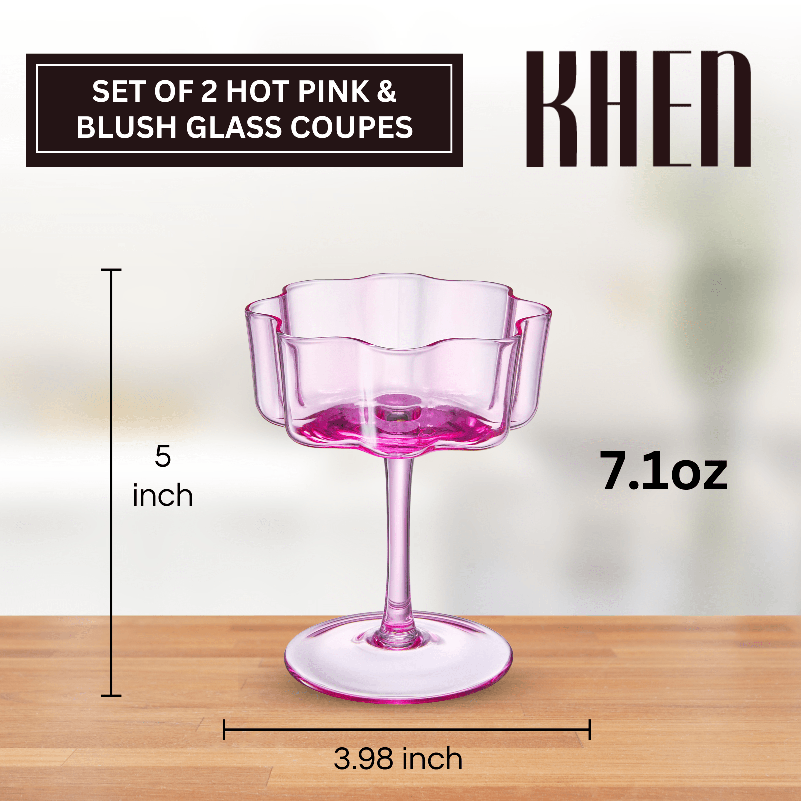 Flower Wave Coupe Cocktail Colored Glasses | Set of 2 | Hot Pink & Blush - Boske.store