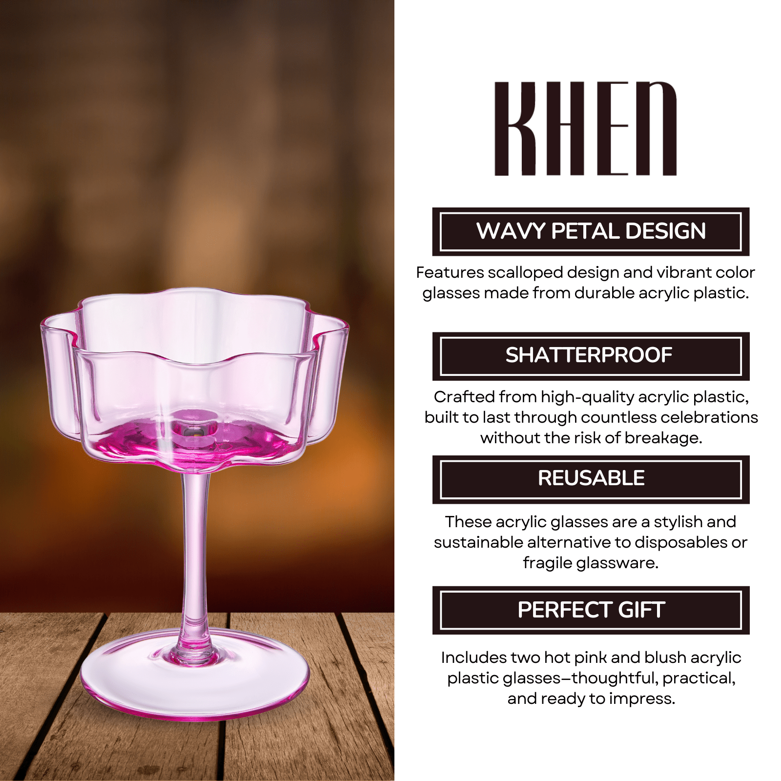 Flower Wave Coupe Cocktail Colored Glasses | Set of 2 | Hot Pink & Blush - Boske.store