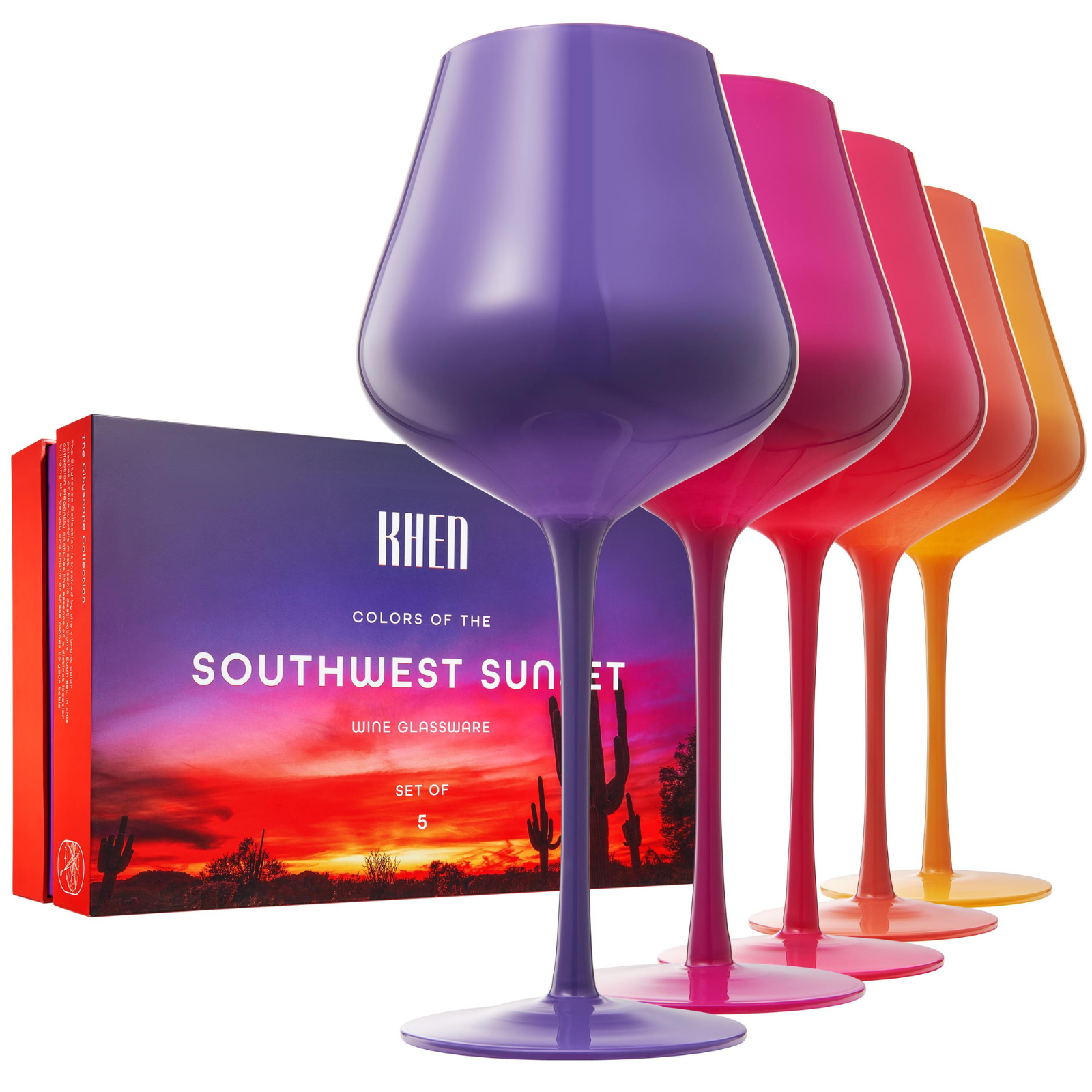 Southwest Sunset Large Colored Wine Glass| Set of 5 | 20 oz - Boske.store