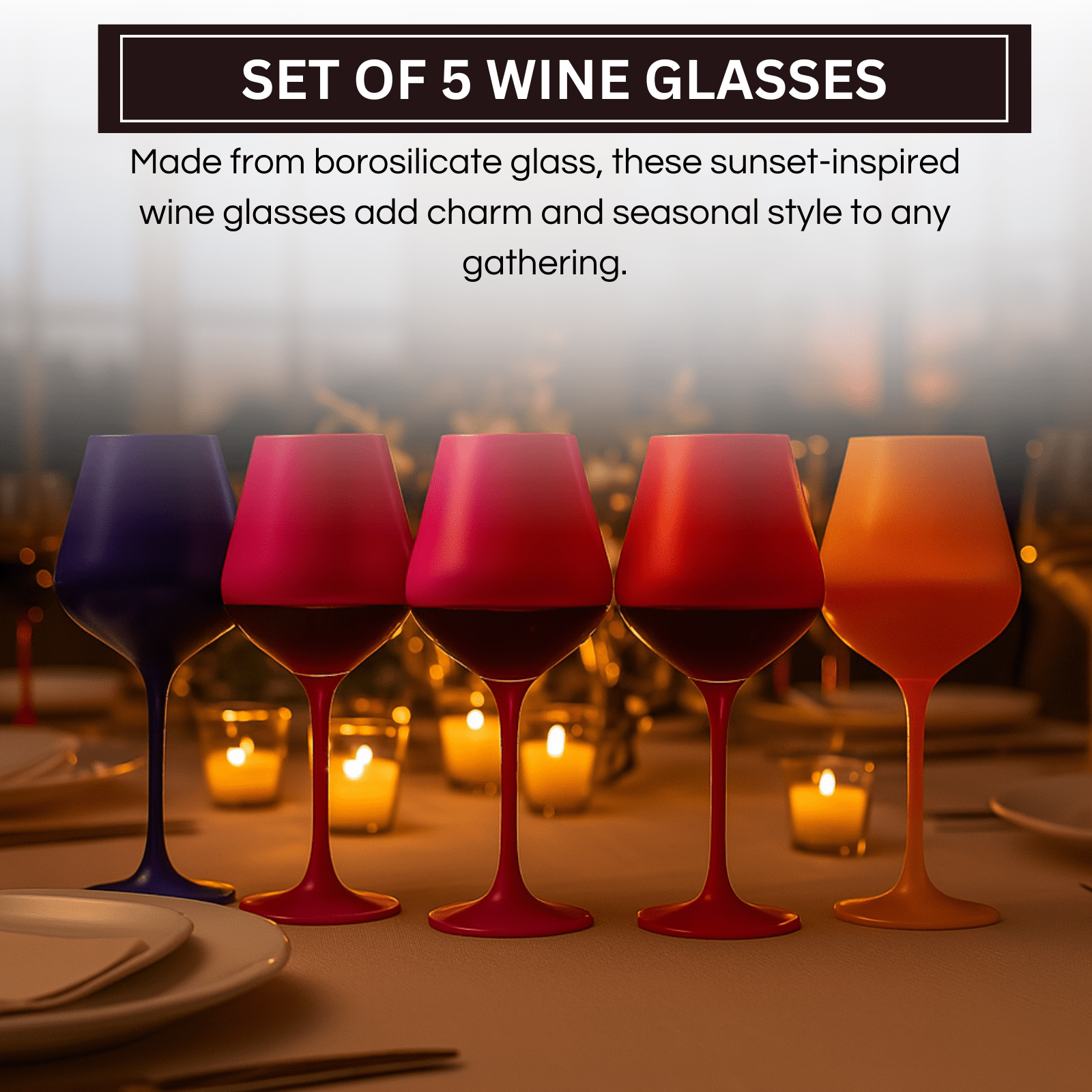 Southwest Sunset Large Colored Wine Glass| Set of 5 | 20 oz - Boske.store
