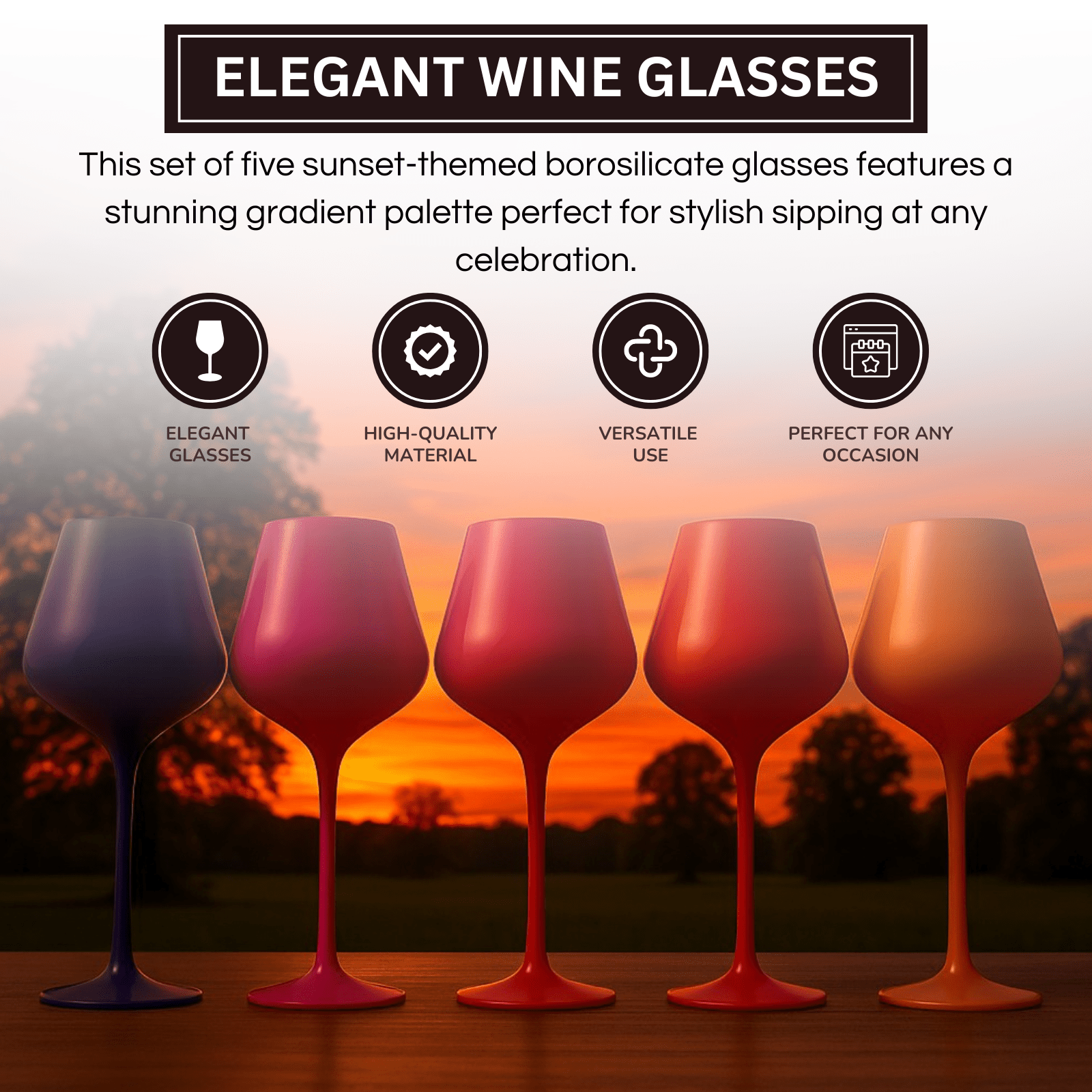 Southwest Sunset Large Colored Wine Glass| Set of 5 | 20 oz - Boske.store