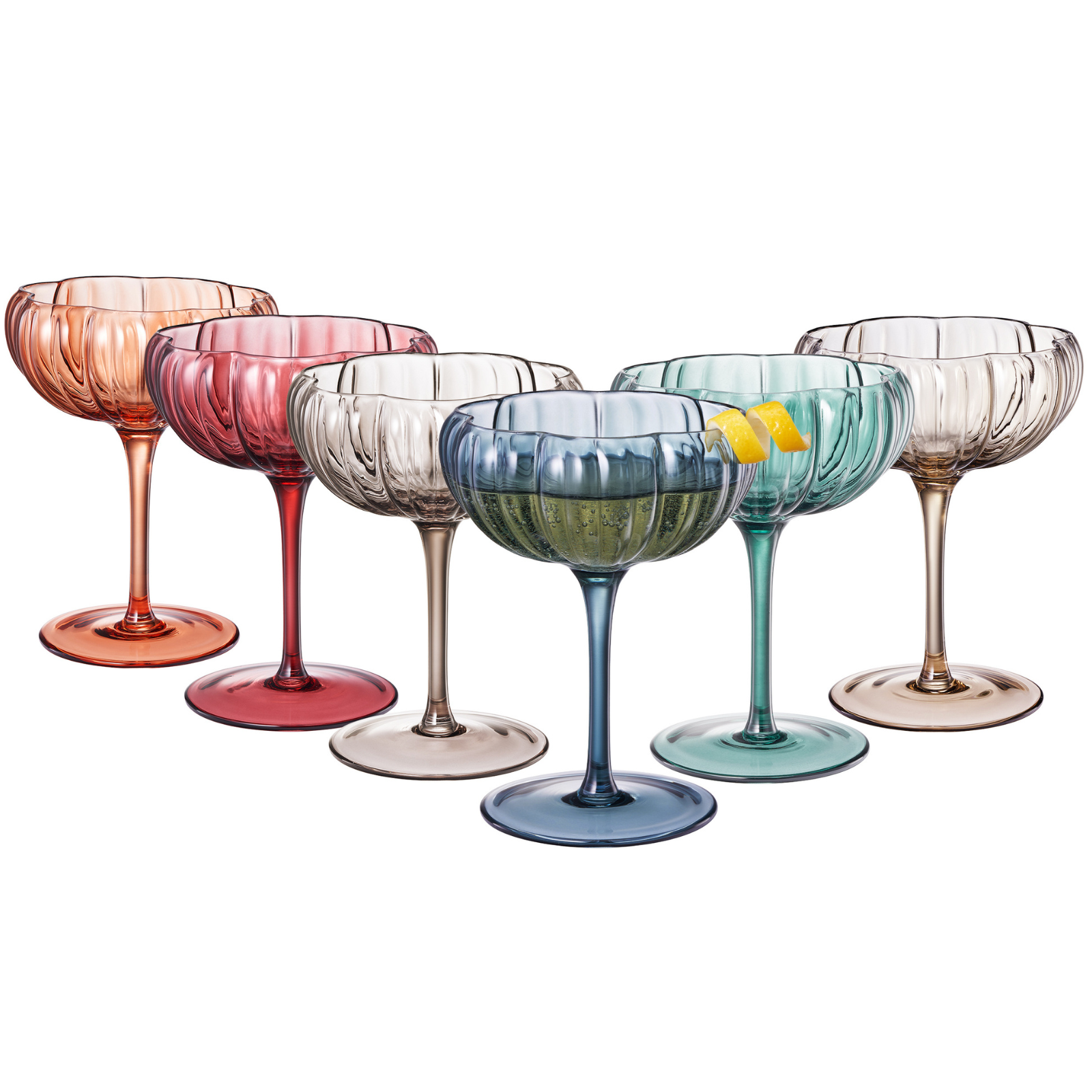 Flower Coupe Cocktail Colored Glasses | Set of 6 | Muted - Boske.store