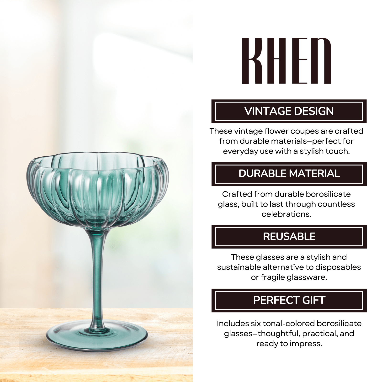 Flower Coupe Cocktail Colored Glasses | Set of 6 | Muted - Boske.store