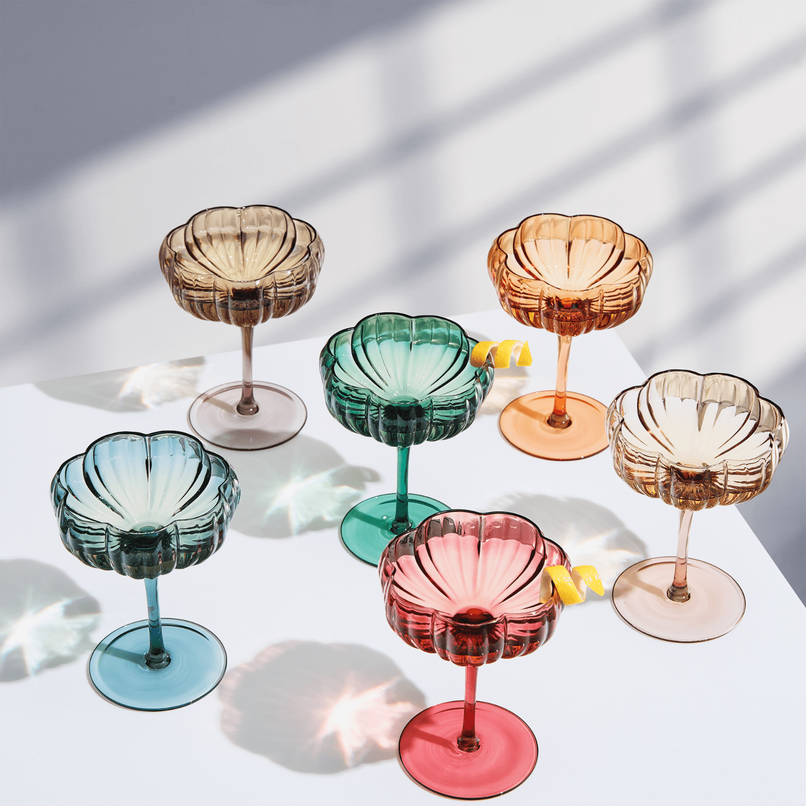 Flower Coupe Cocktail Colored Glasses | Set of 6 | Muted - Boske.store