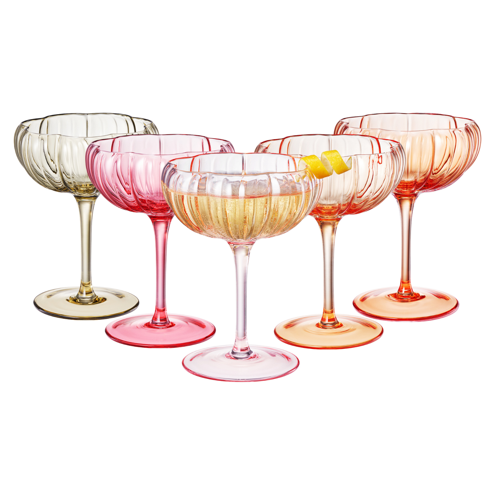 Flower Coupe Cocktail Glasses | Set of 4 | Bright Colors - Boske.store