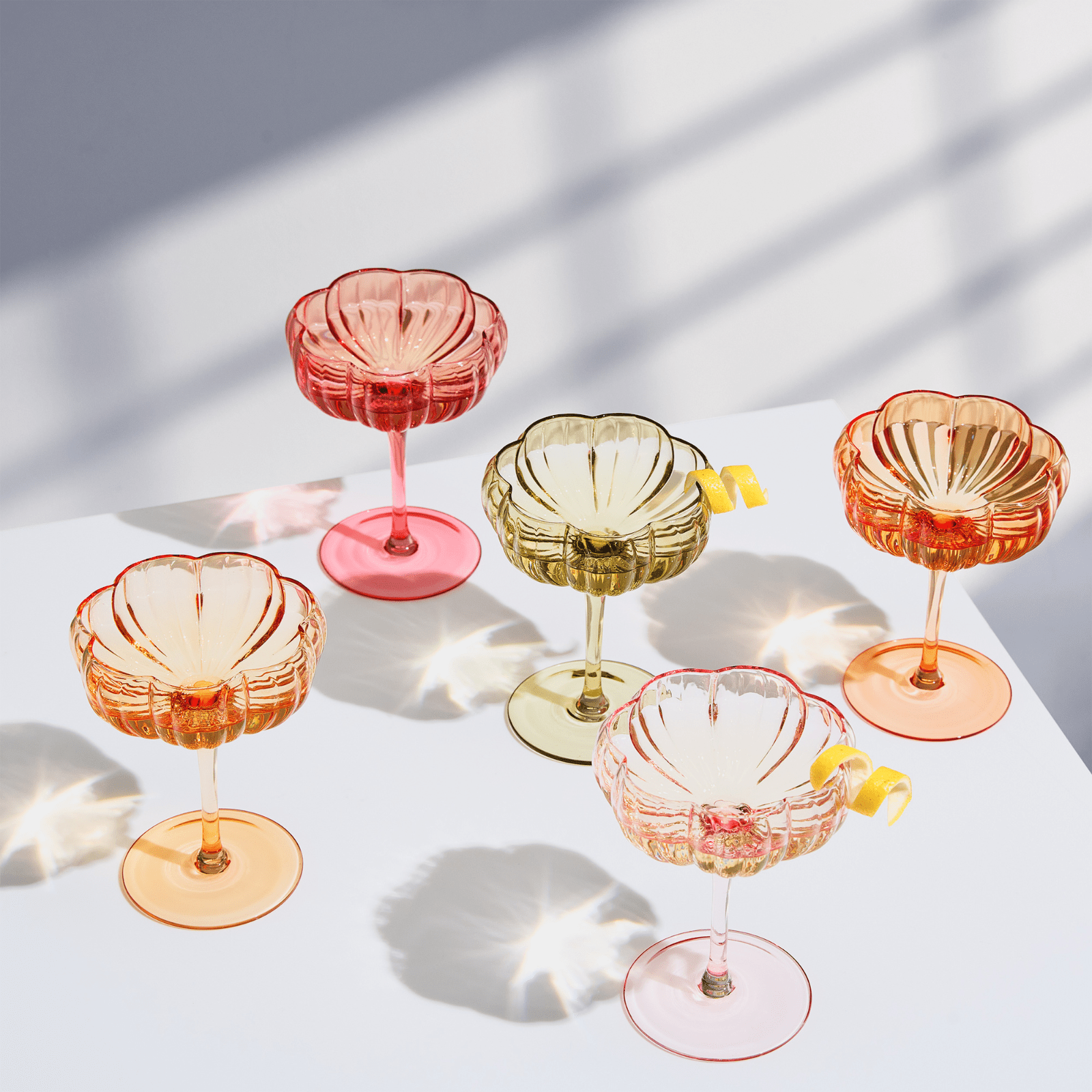 Flower Coupe Cocktail Glasses | Set of 4 | Bright Colors - Boske.store