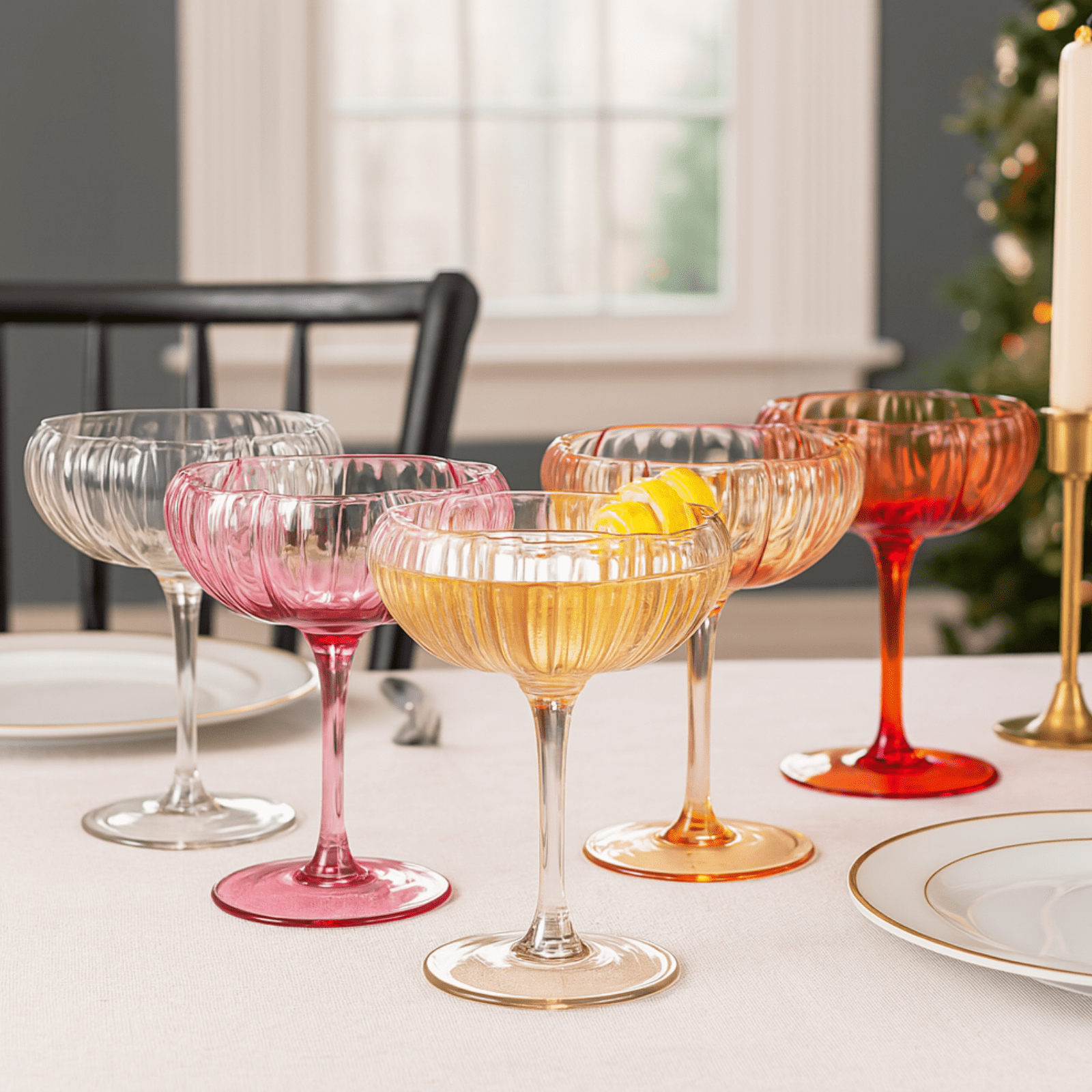 Flower Coupe Cocktail Glasses | Set of 4 | Bright Colors - Boske.store