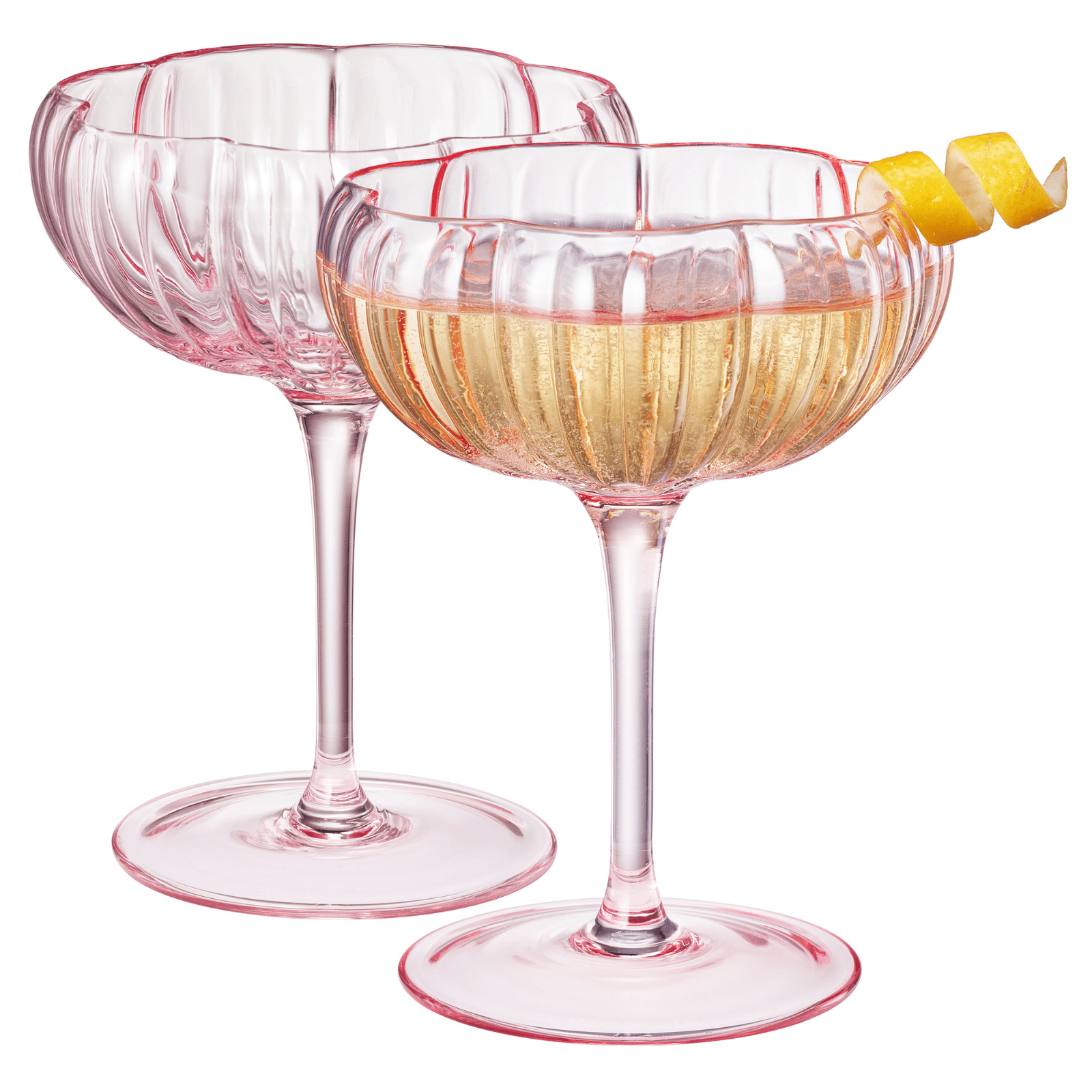 Flower Coupe Cocktail Colored Glasses | Set of 2 | Blush Pink - Boske.store