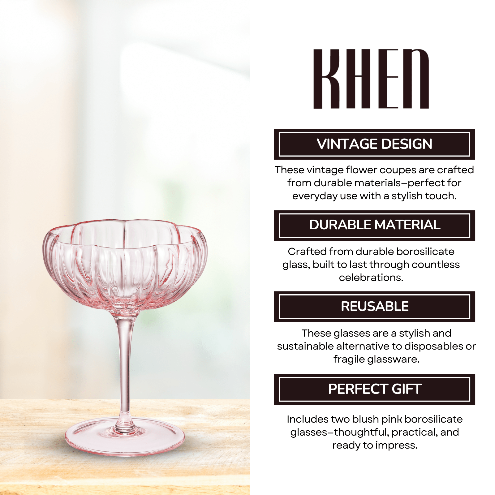 Flower Coupe Cocktail Colored Glasses | Set of 2 | Blush Pink - Boske.store