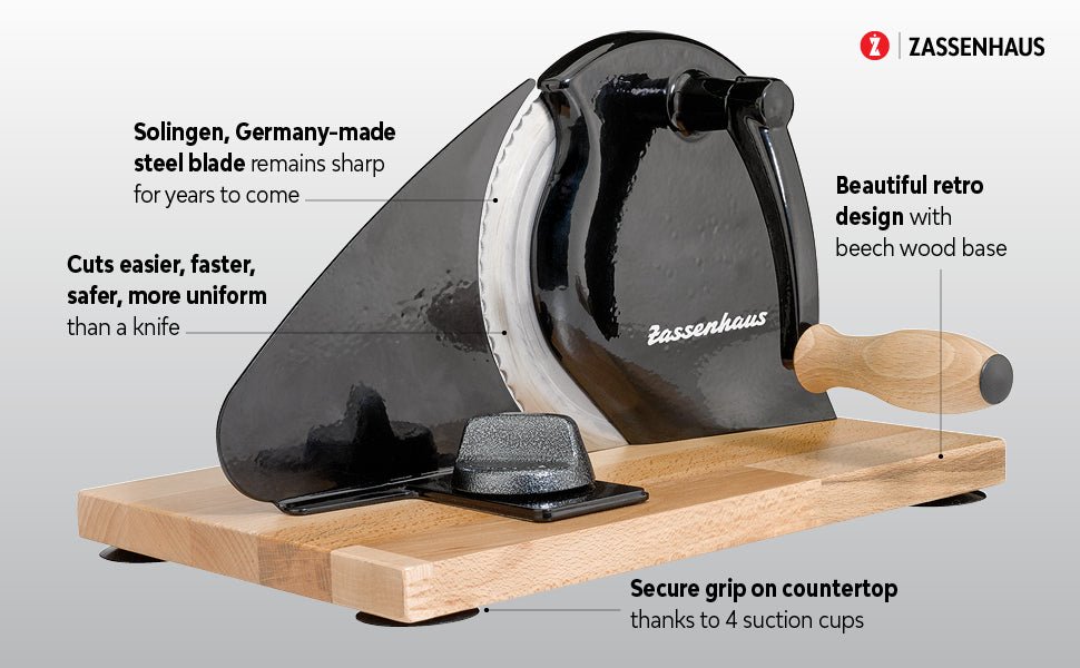 Zassenhaus Original Classic Adjustable Bread Slicer for Uniform Slices - 18/8 Stainless Steel Blade - Boske.store