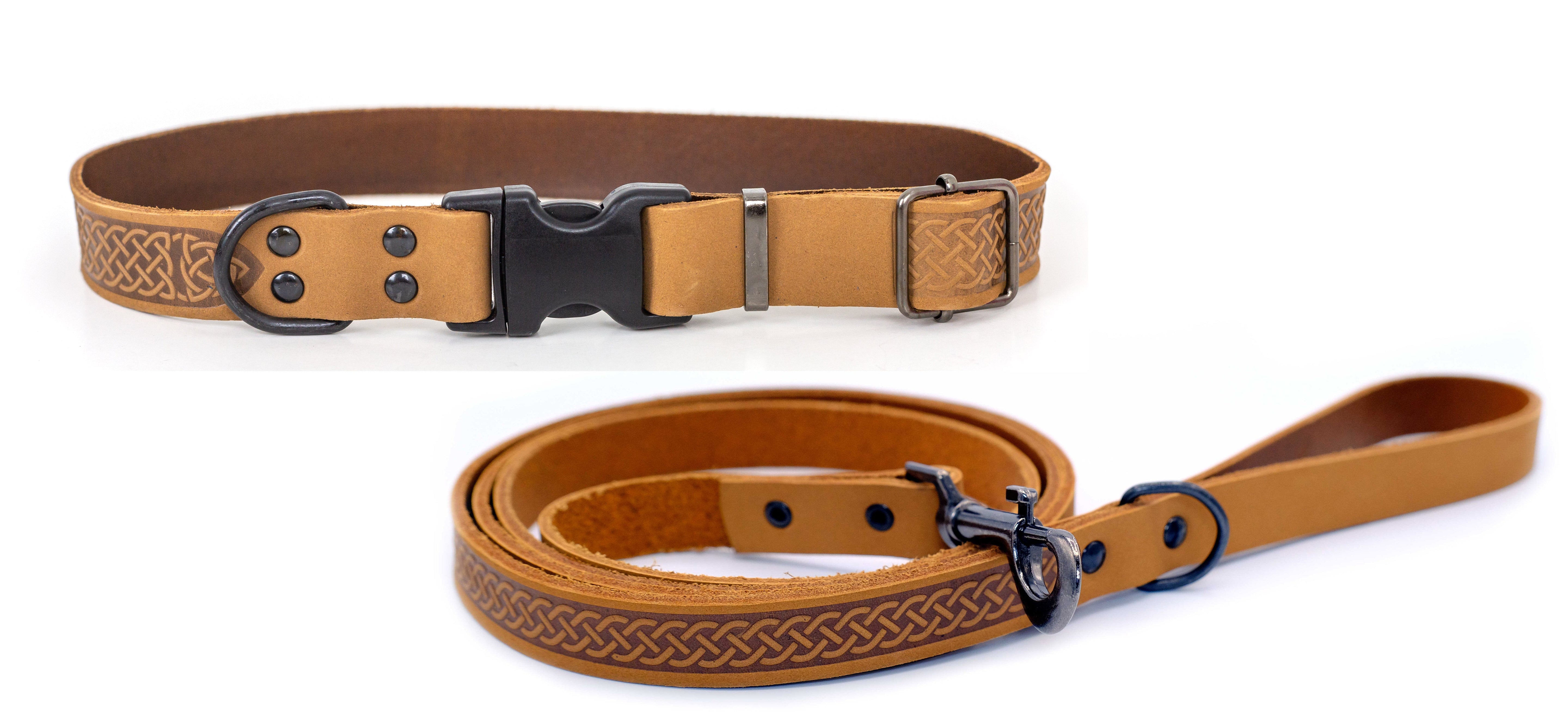 Celtic Sport Leather Collar and Leash Set - Boske.store
