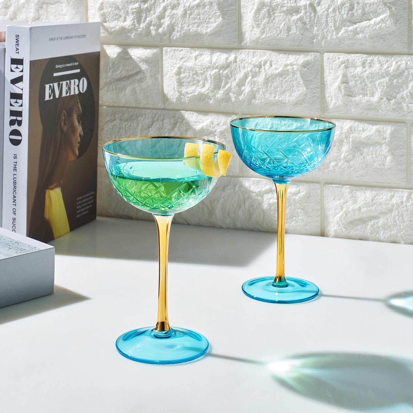Bellissimo Crystal Champagne Coupe Cocktail Glassware, Set of 2 - Boske.store