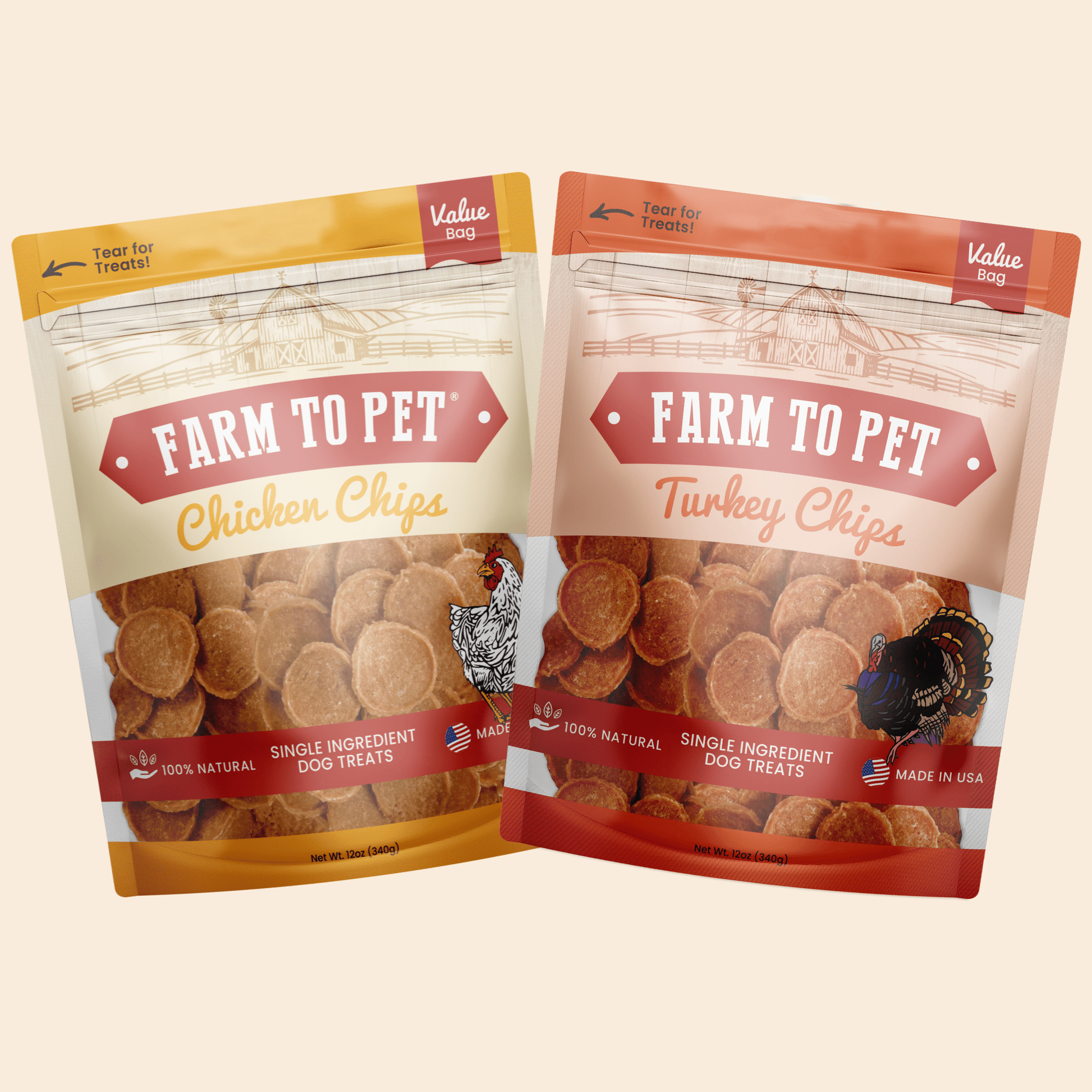 Turkey & Chicken Chip Dog Treat Duo | Single - Ingredient Poultry Treats for Dogs - Boske.store