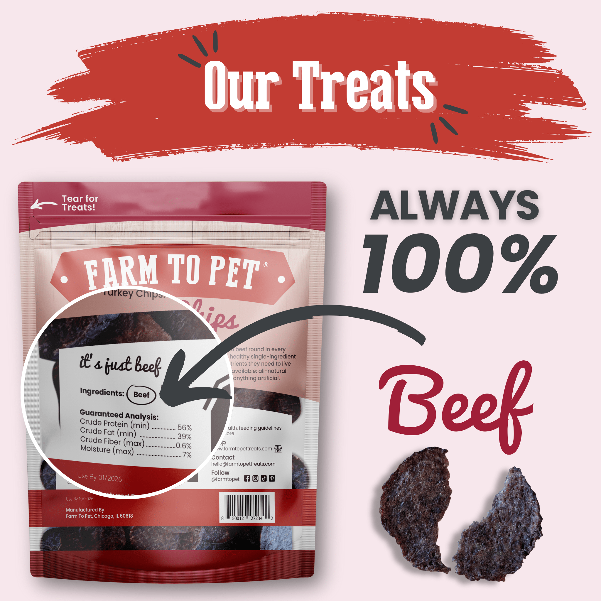 Beef Chips Dog Treats | Single - Ingredient Healthy Treats for Dogs - Boske.store