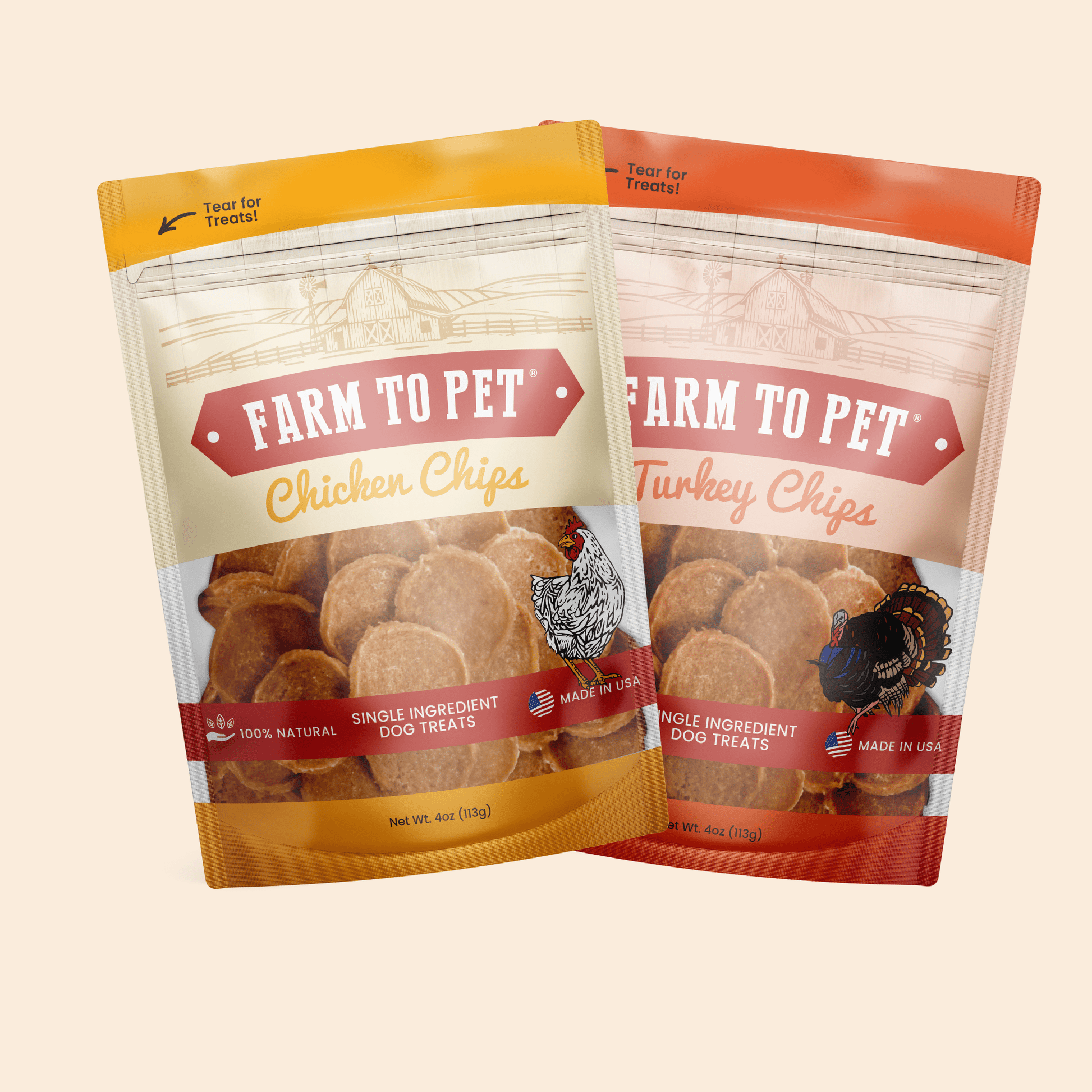 Turkey & Chicken Chip Dog Treat Duo | Single - Ingredient Poultry Treats for Dogs - Boske.store