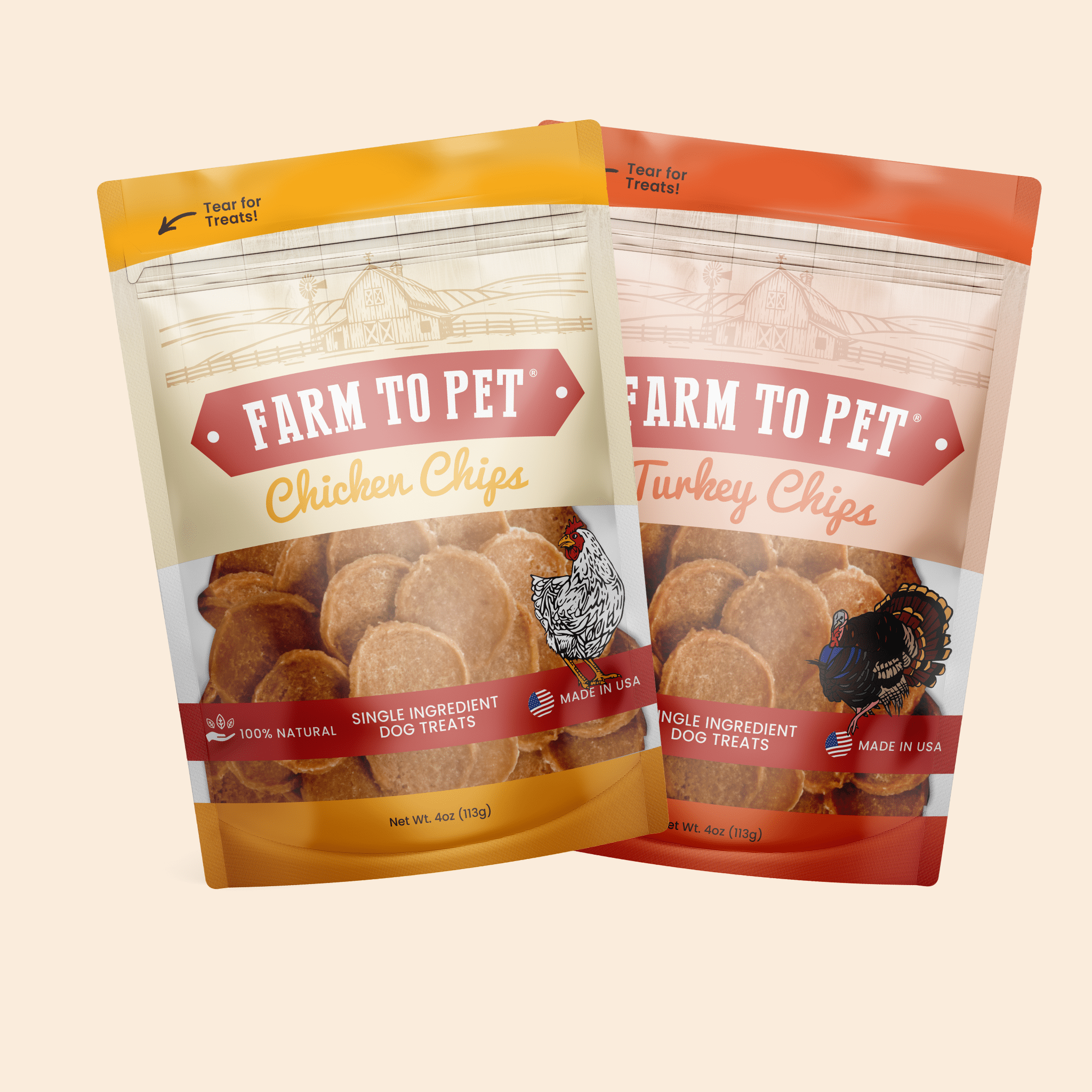 Turkey & Chicken Chip Dog Treat Duo | Single - Ingredient Poultry Treats for Dogs - Boske.store