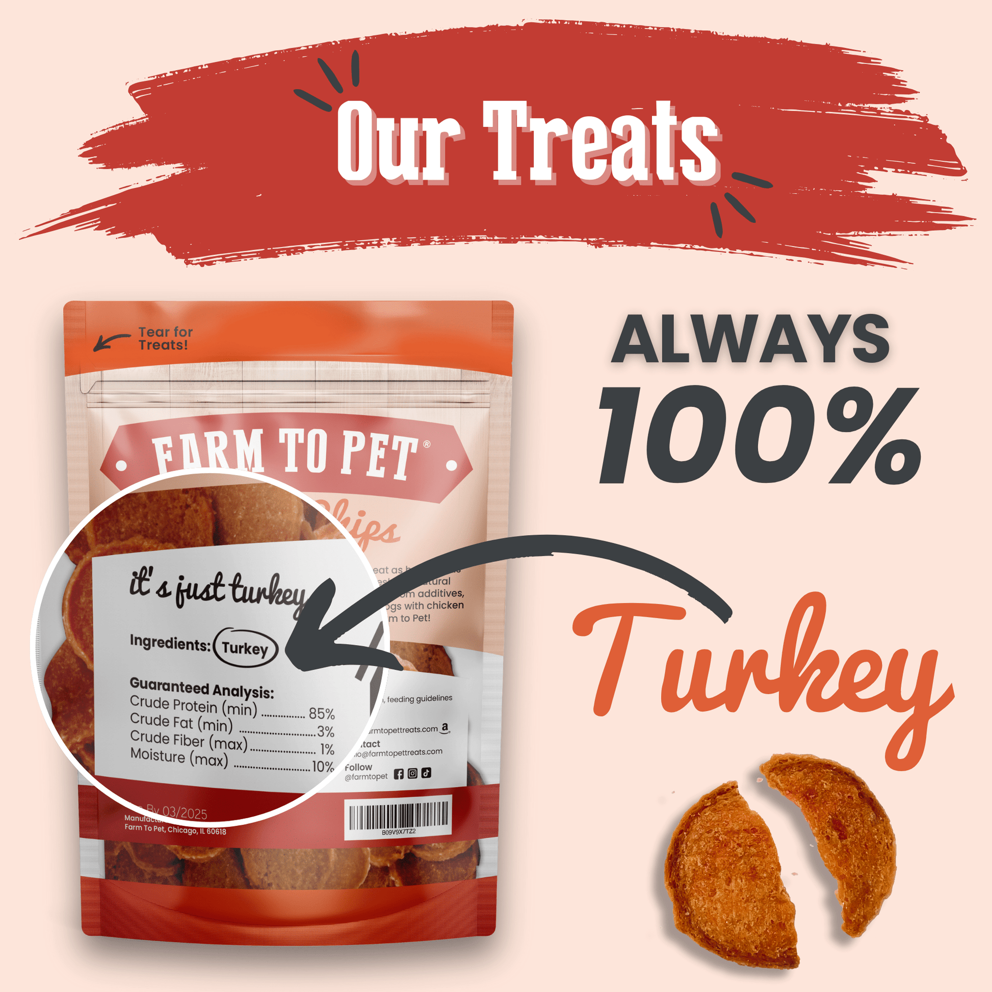 Turkey Chips for Dogs | All - Natural Single - Ingredient Healthy Dog Treats - Boske.store