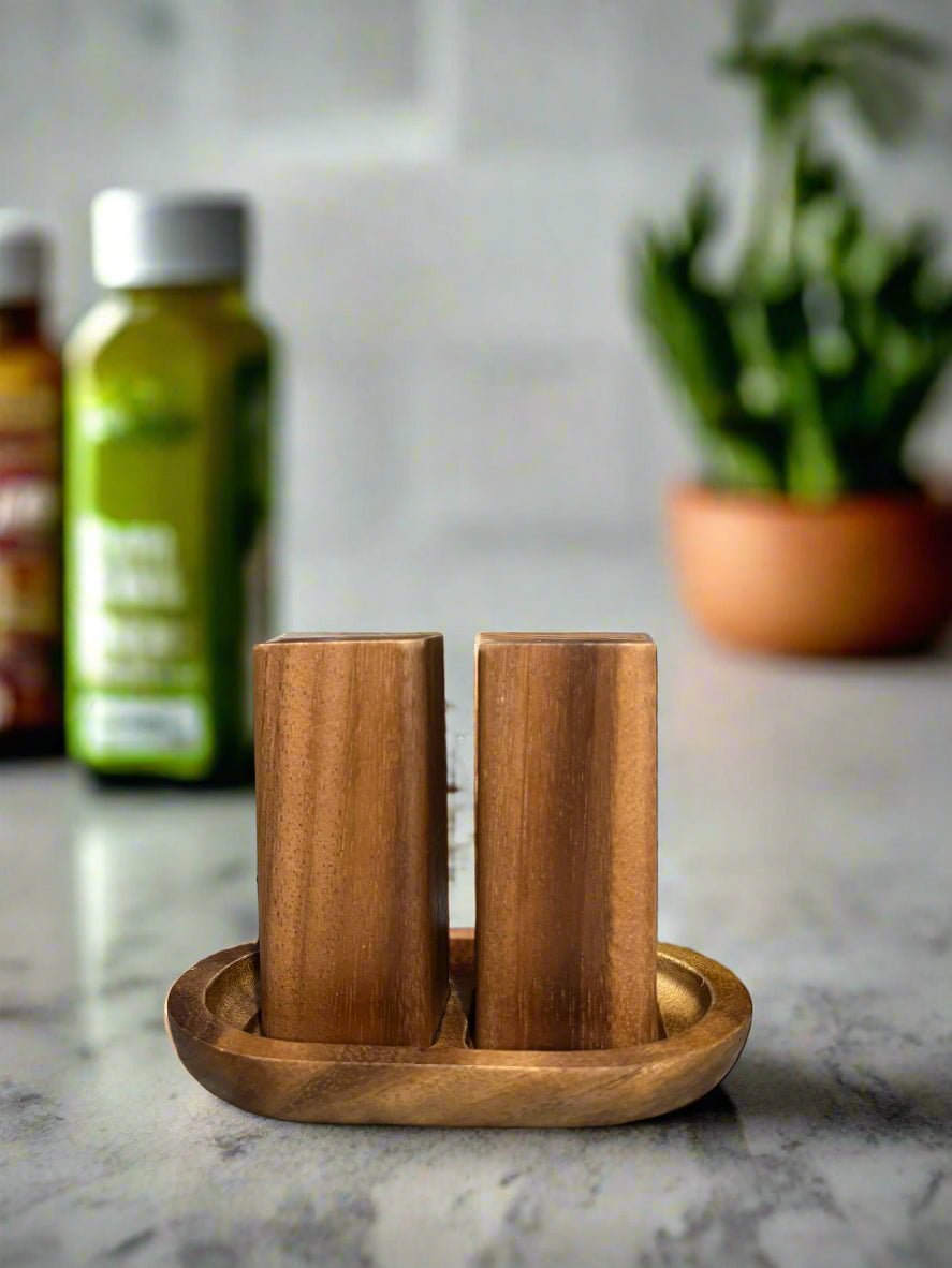 Salt & Pepper Shakers on an Acacia Wood Base - Boske.store