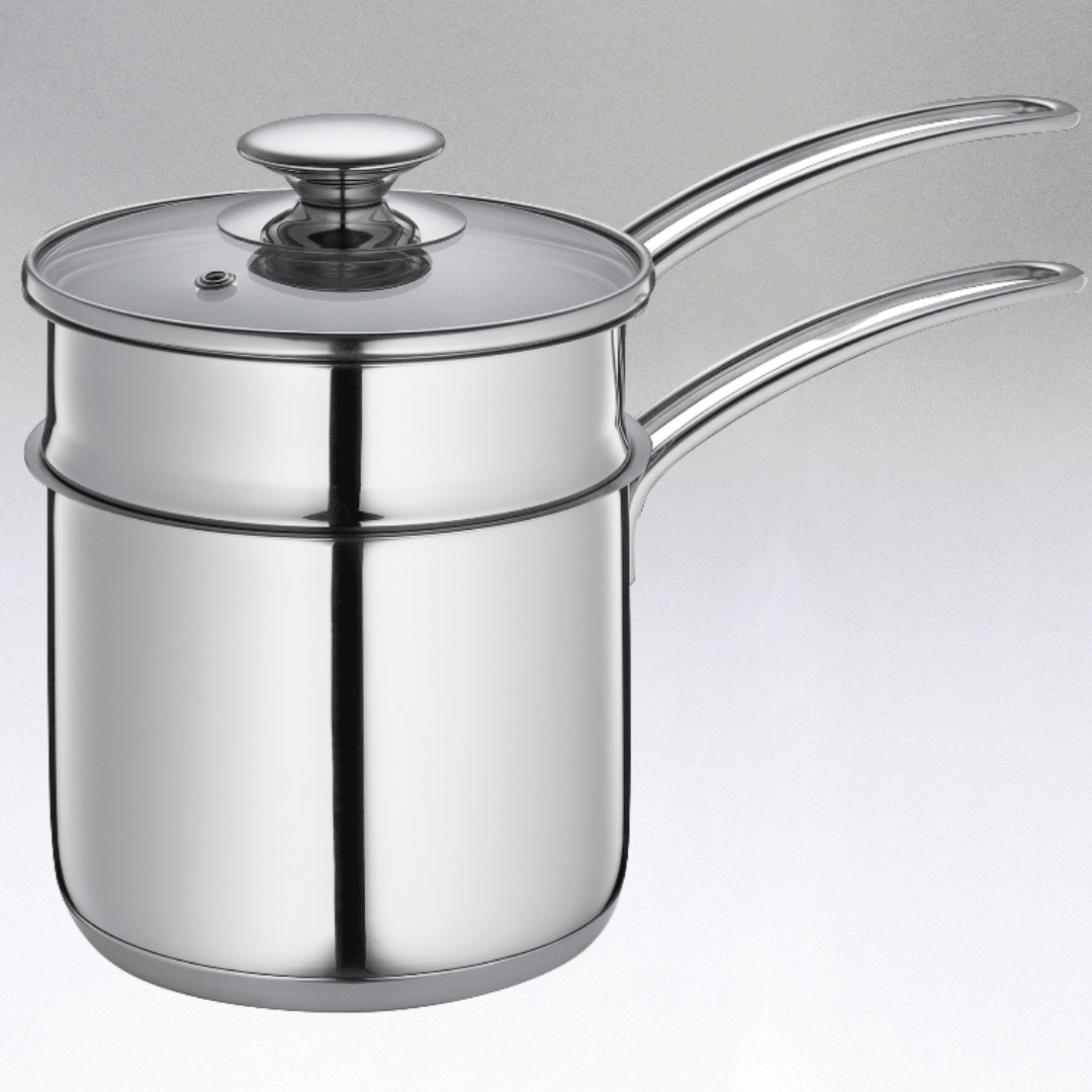 "Mini" Double Boiler Set with Glass Lid, 1.6 qt., 5.5" dia. - Boske.store