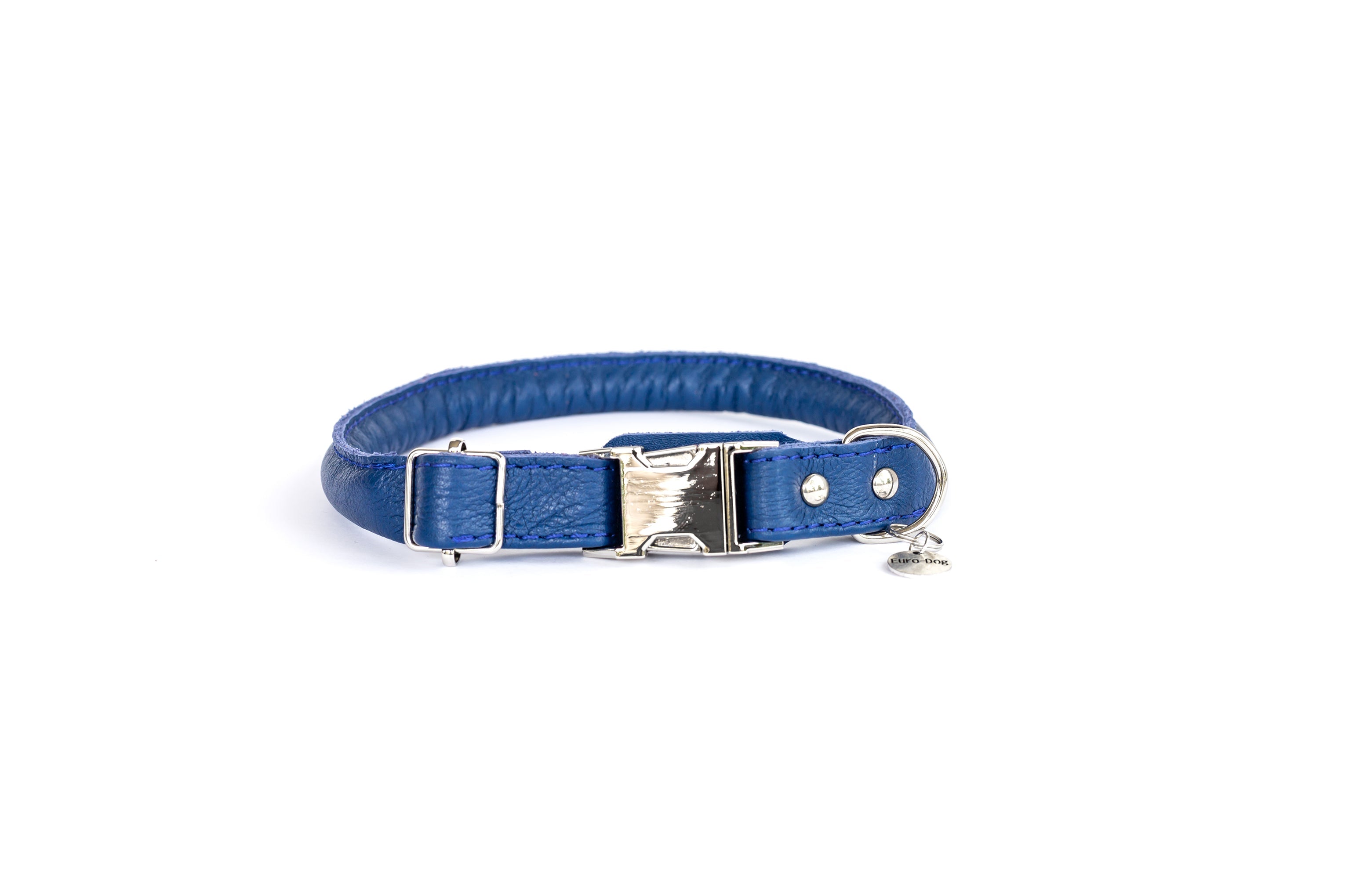 Rolled Style Blue Leather Quick - Release Dog Collar - Boske.store