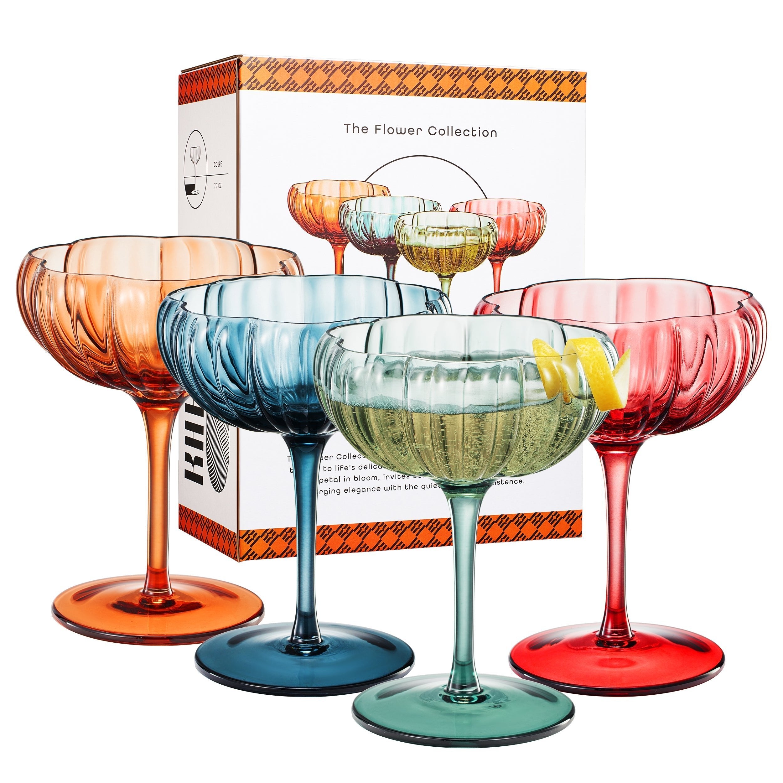 Flower Coupe Cocktail Colored Glasses | Set of 4 | Muted - Boske.store