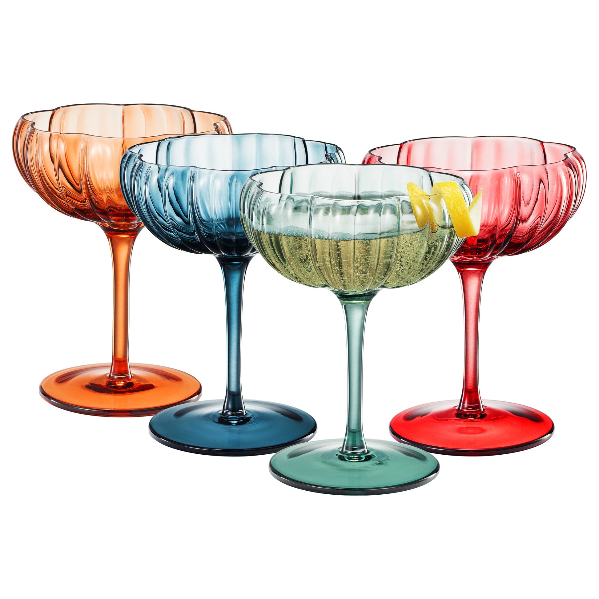 Flower Coupe Cocktail Colored Glasses | Set of 4 | Muted - Boske.store