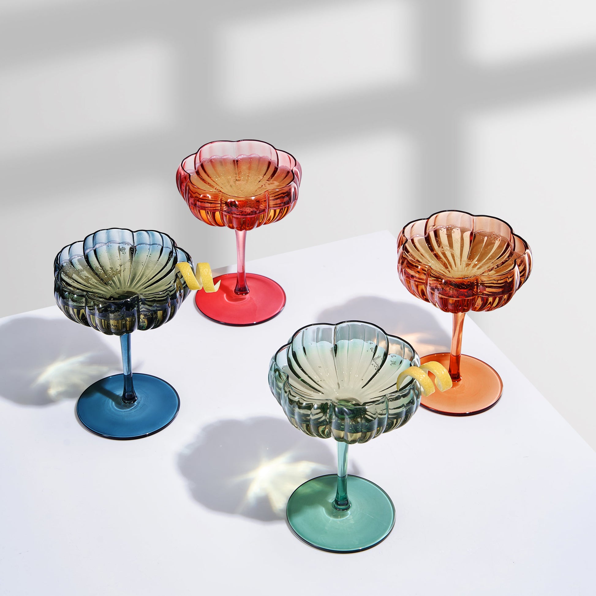 Flower Coupe Cocktail Colored Glasses | Set of 4 | Muted - Boske.store