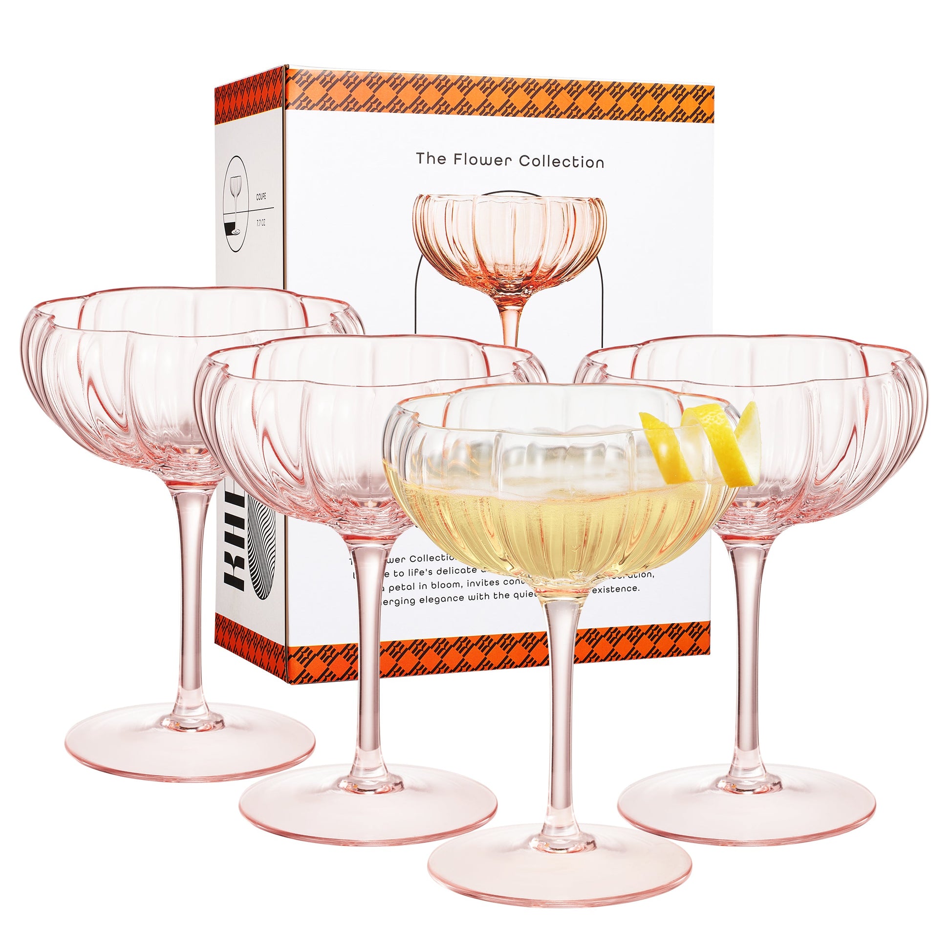 Flower Wave Champagne Coupe Cocktail Glassware, Set of 4 - Boske.store
