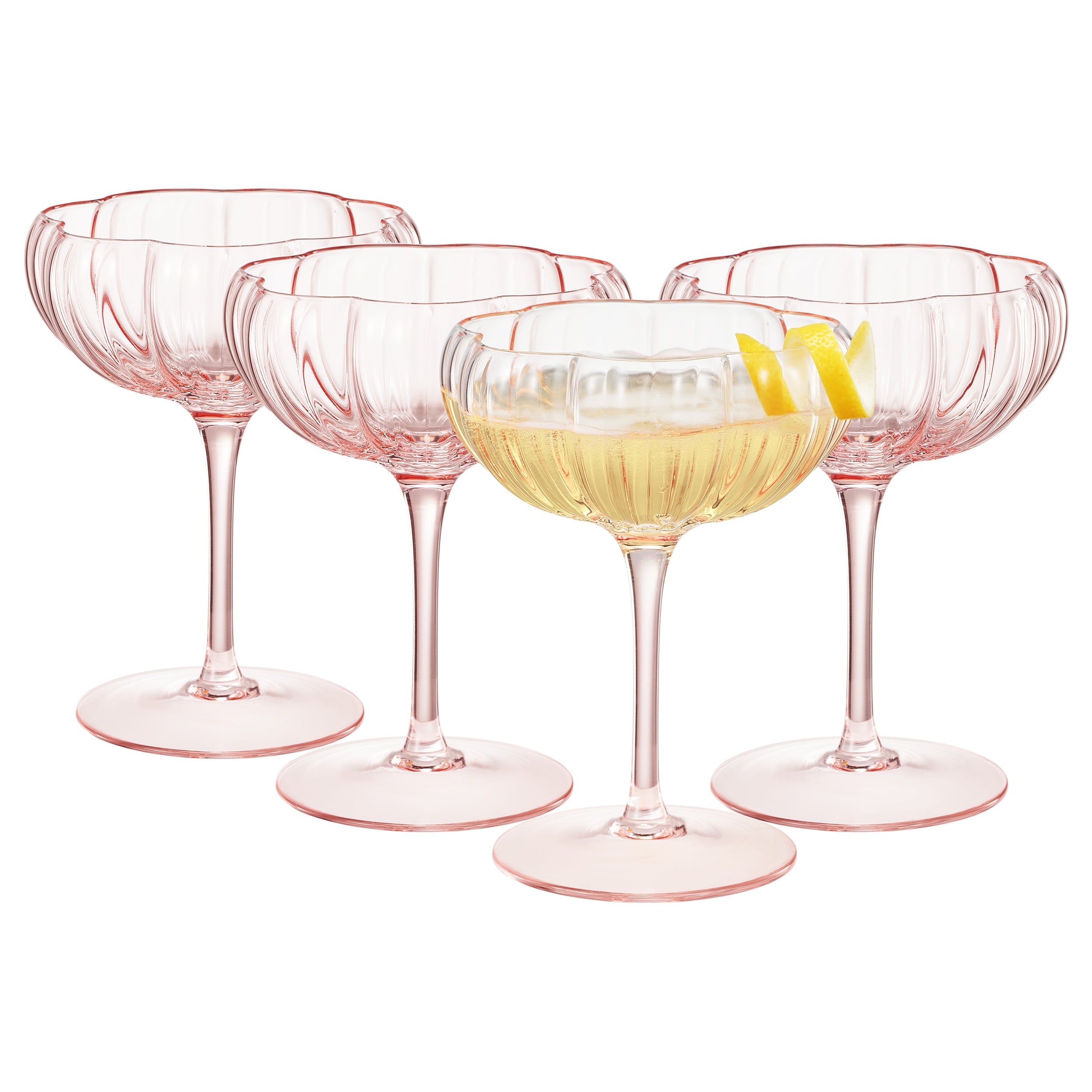 Flower Wave Champagne Coupe Cocktail Glassware, Set of 4 - Boske.store