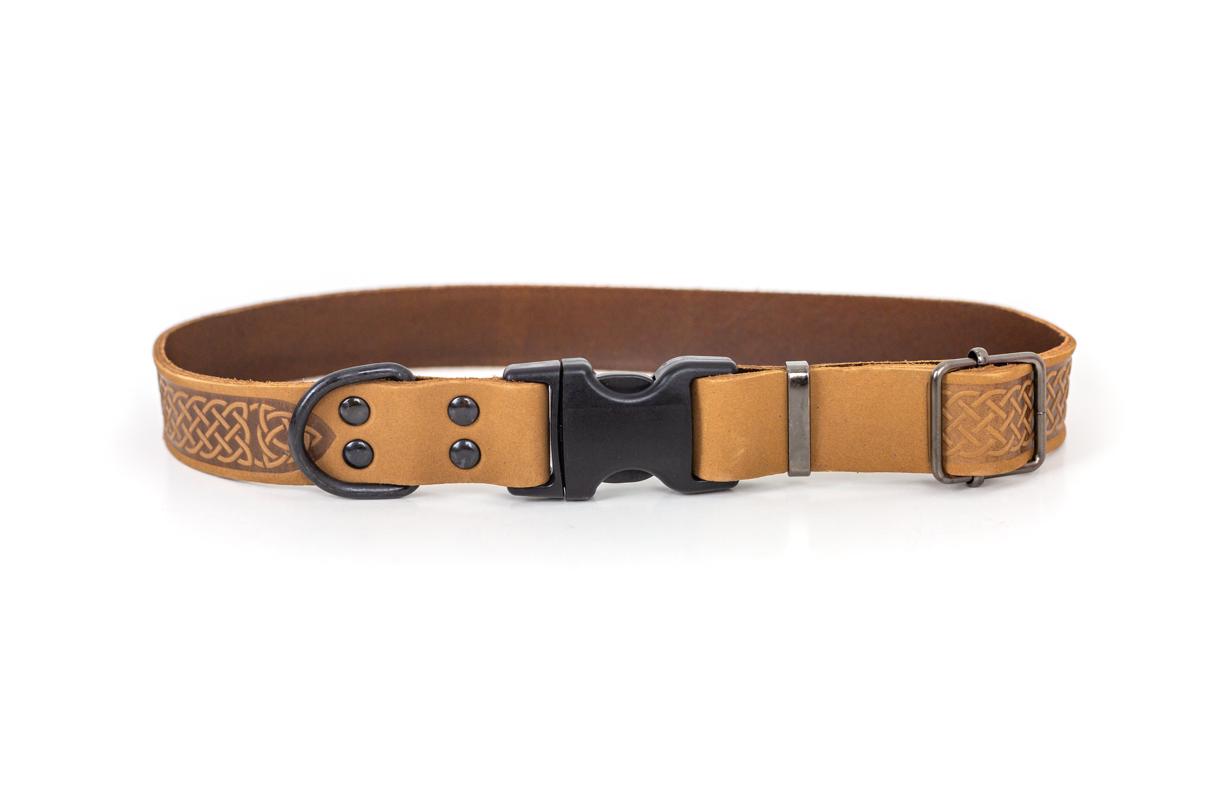 Celtic Sport Khaki Leather Dog Collar - Boske.store