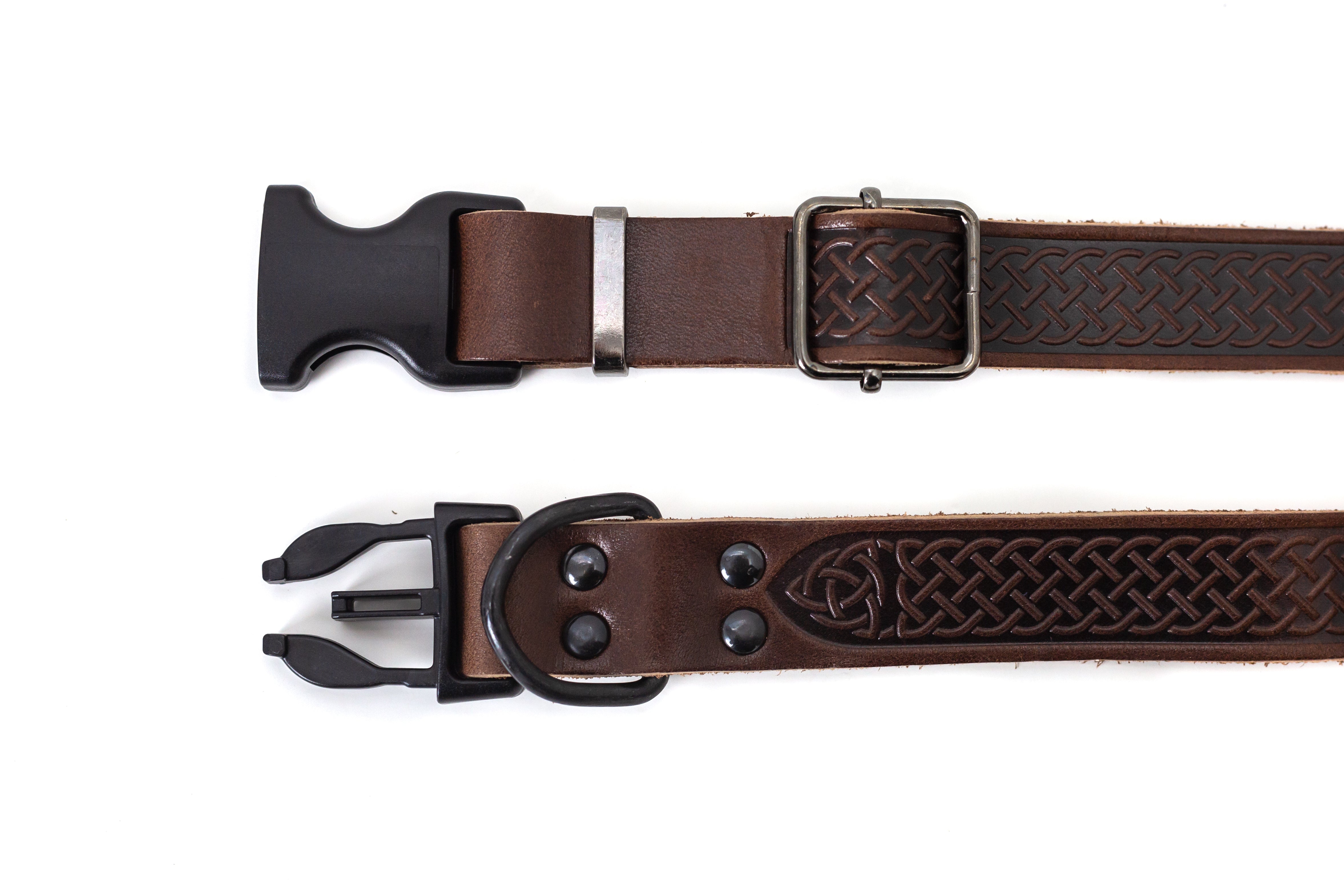 Celtic Sport Chocolate Leather Dog Collar - Boske.store