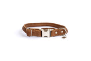 Rolled Style Light Brown Leather Quick - Release Dog Collar - Boske.store