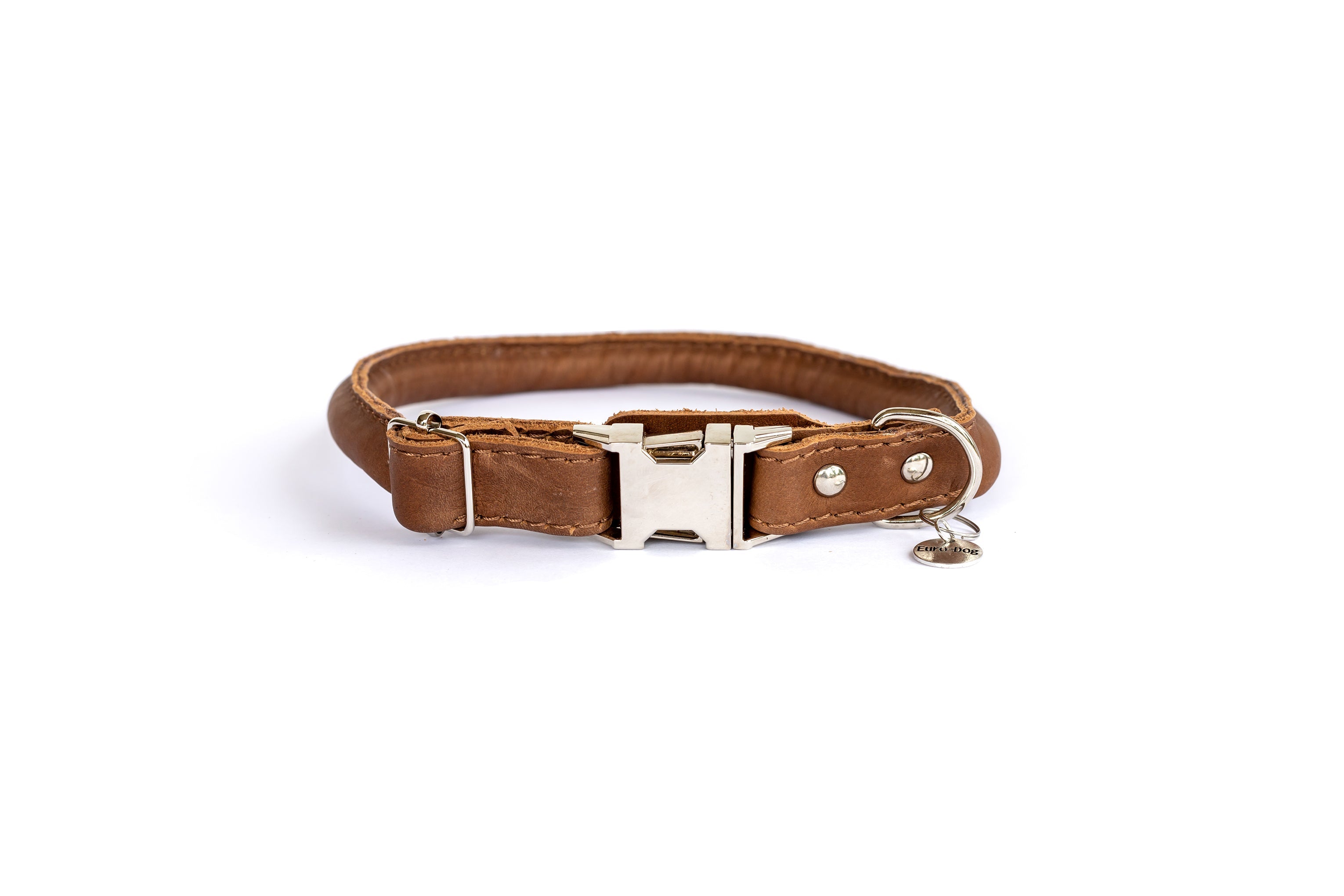 Rolled Style Light Brown Leather Quick - Release Dog Collar - Boske.store