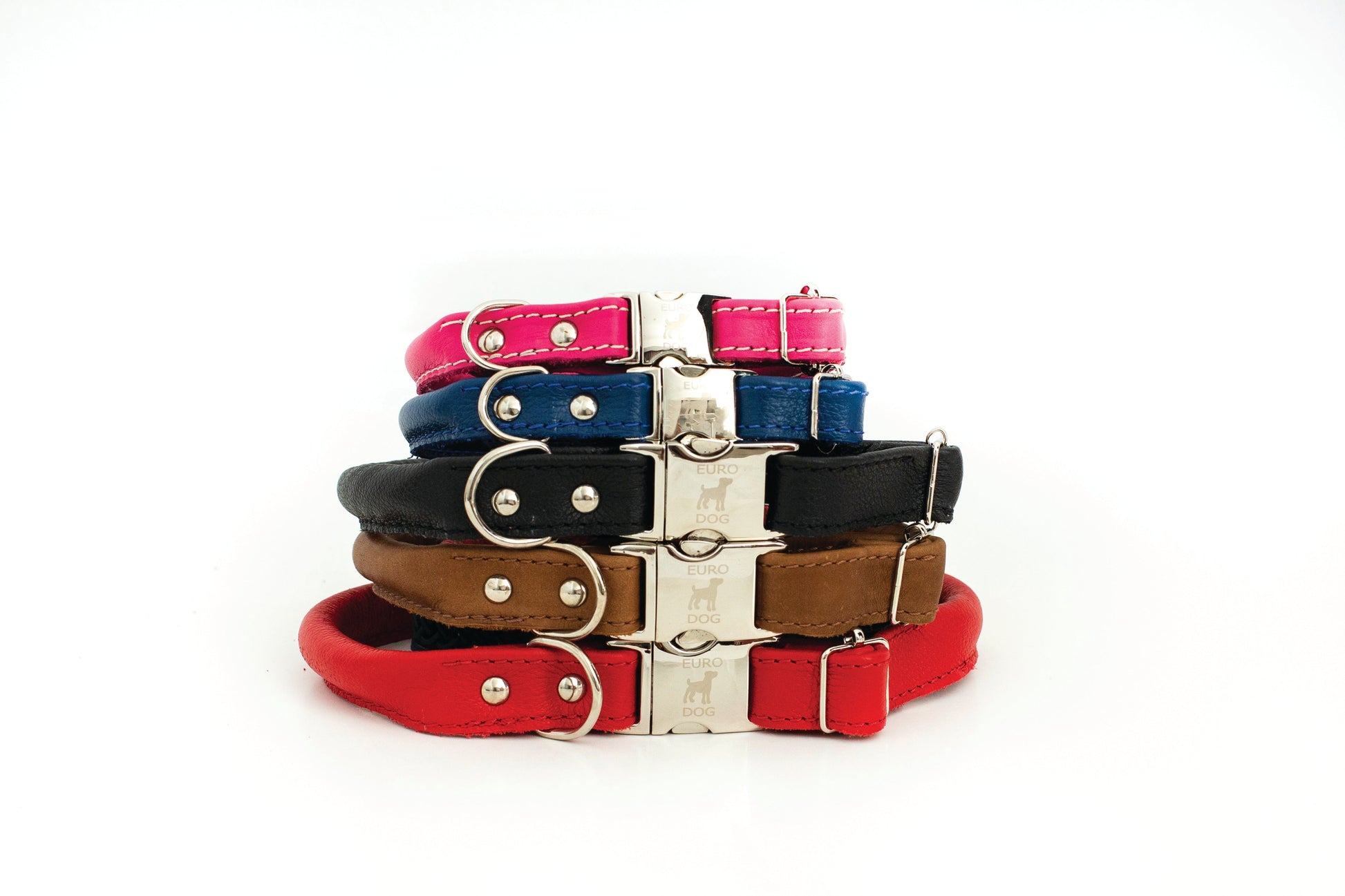 Rolled Style Blue Leather Quick - Release Dog Collar - Boske.store