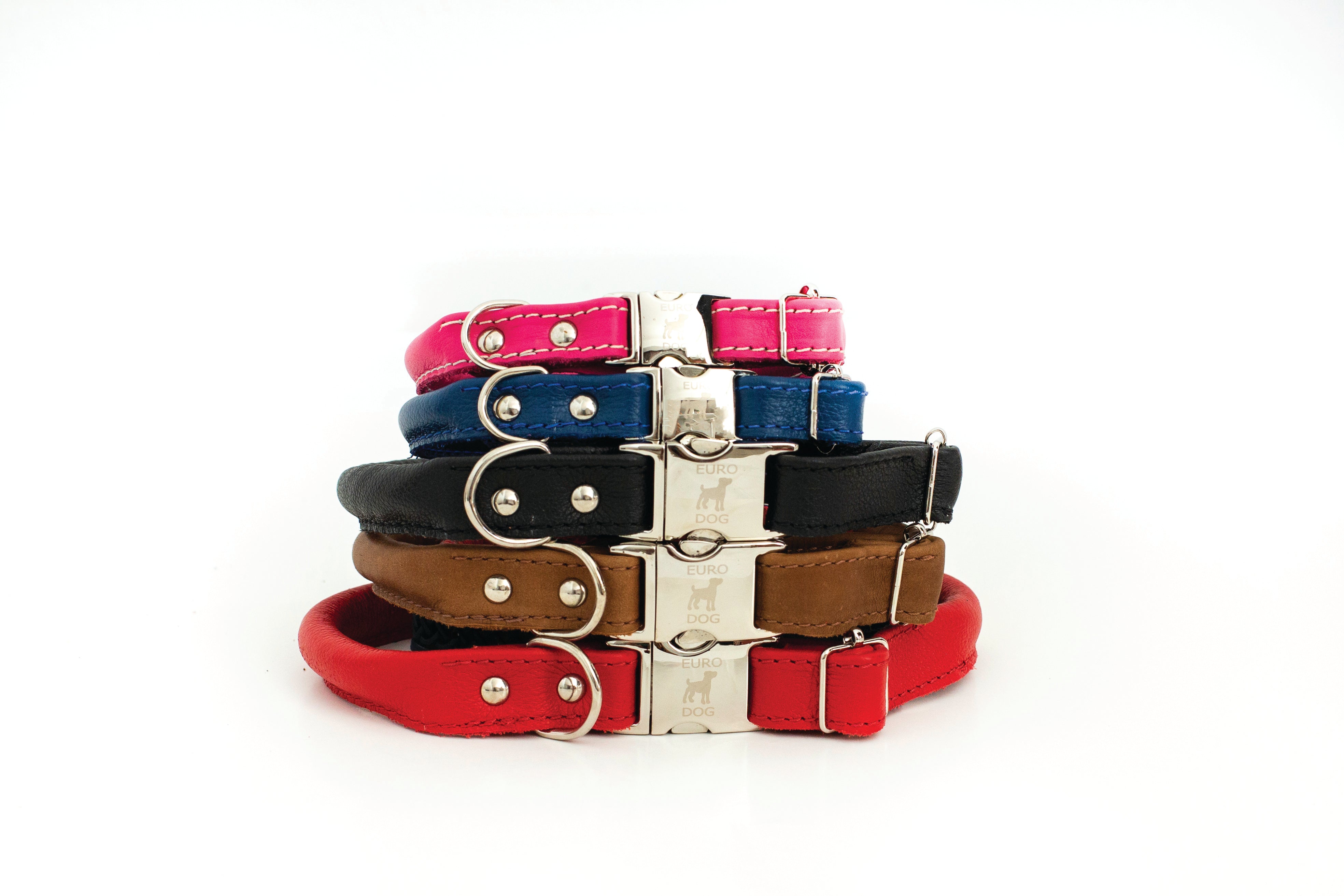 Rolled Style Light Brown Leather Quick - Release Dog Collar - Boske.store