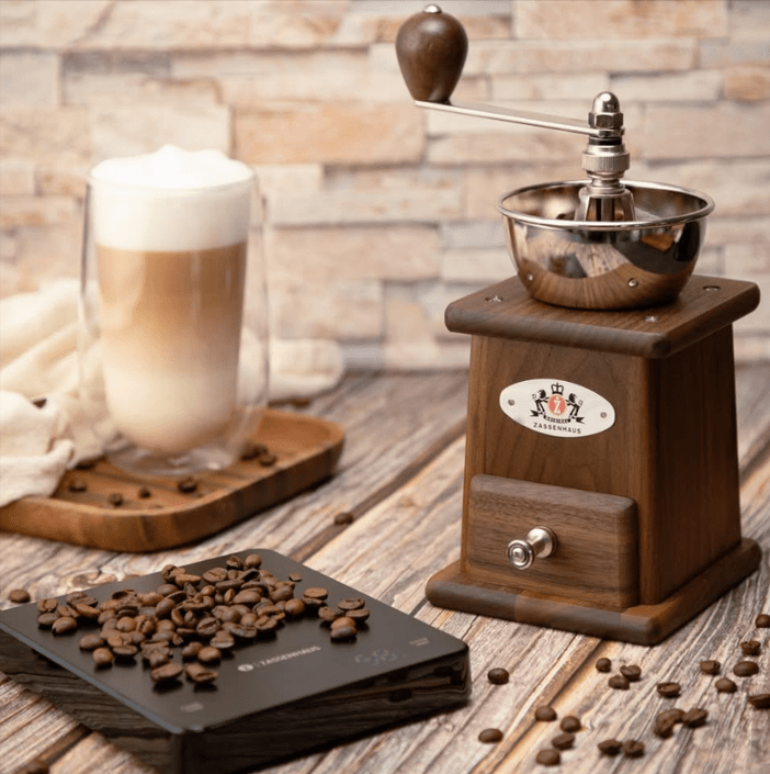 "Santos" Coffee Mill, Walnut, 4.5" x 4.2" x 9.25" - Boske.store