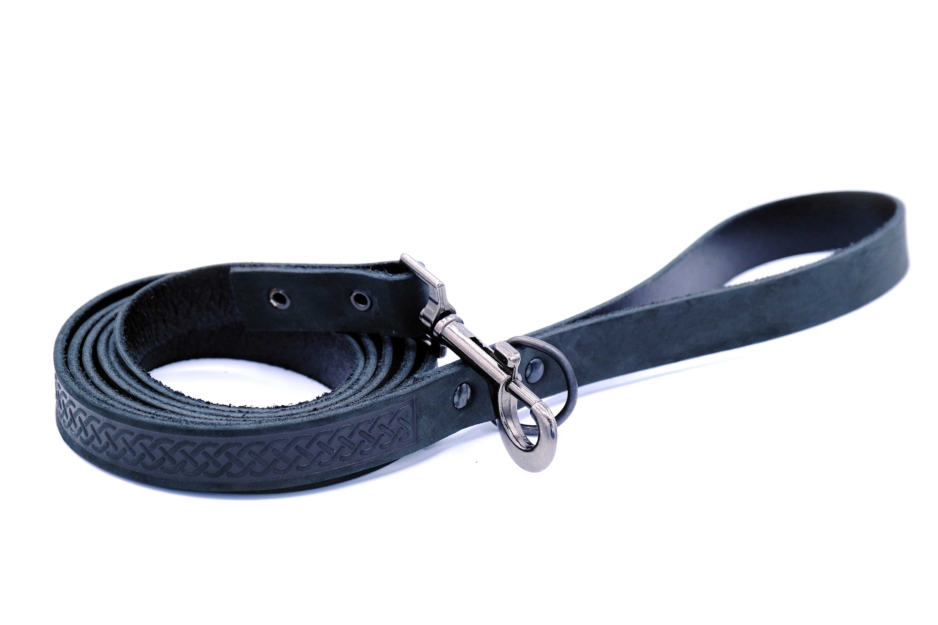 Celtic Sport Midnight Black Leather Dog Leash - Boske.store
